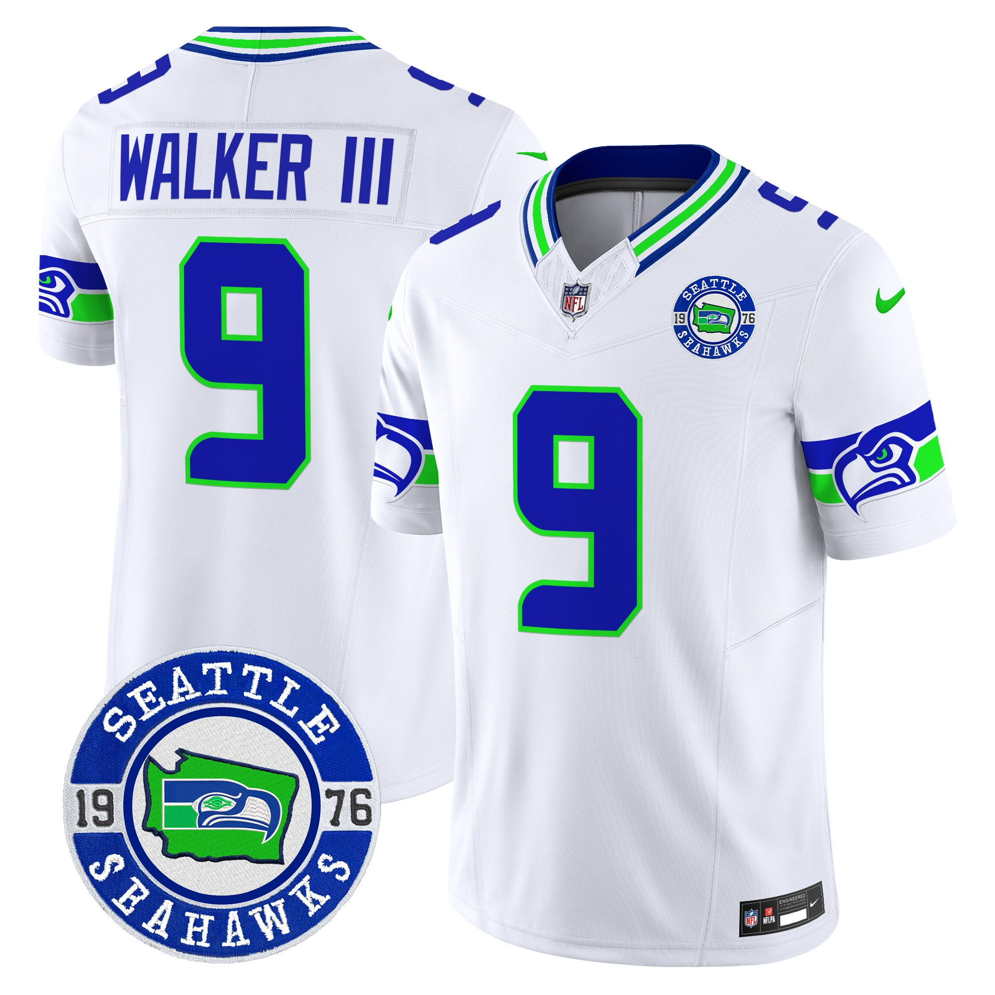 Men's Walker III Seattle Seahawks 2024 Seattle Est. 1976 Patch Vapor Limited White Jersey - All Stitched
