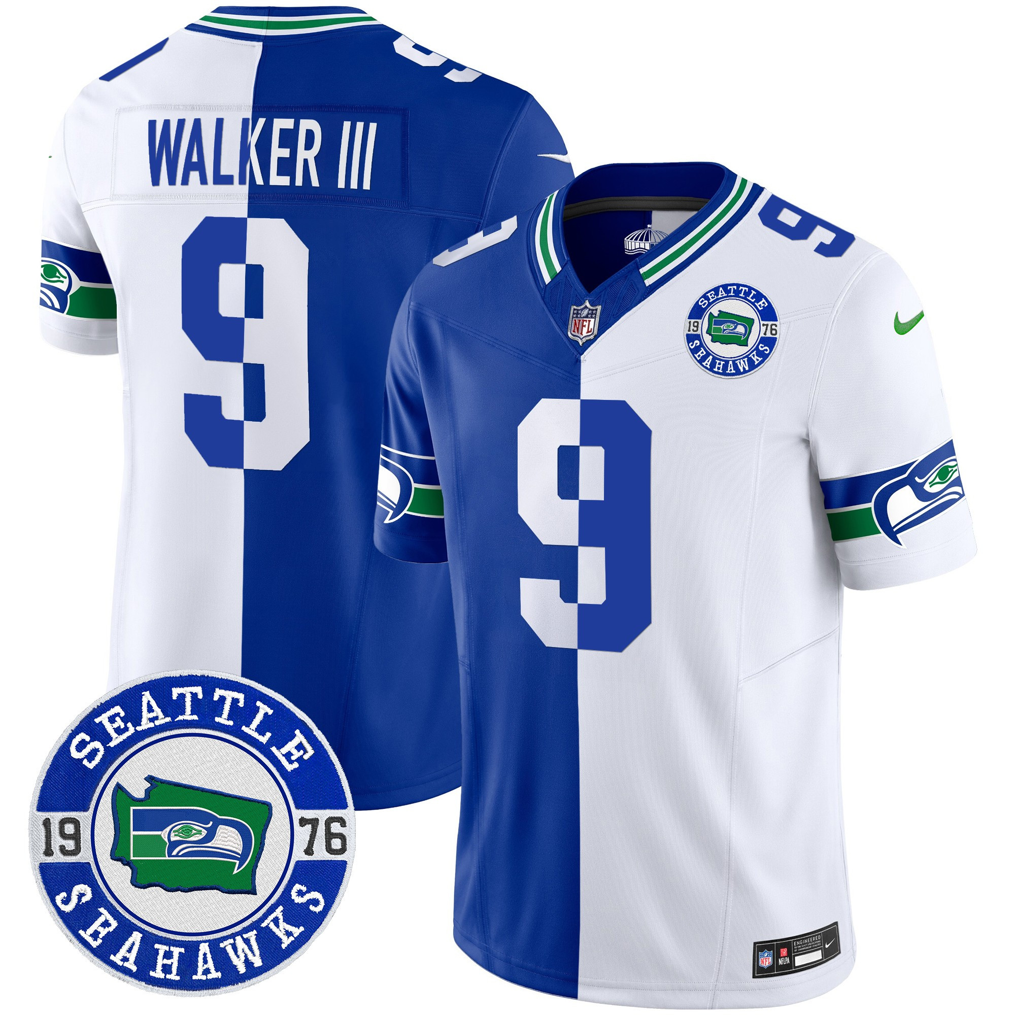Men's Walker III Seattle Seahawks Throwback Est. 1976 Patch Vapor Limited Split Jersey - All Stitched