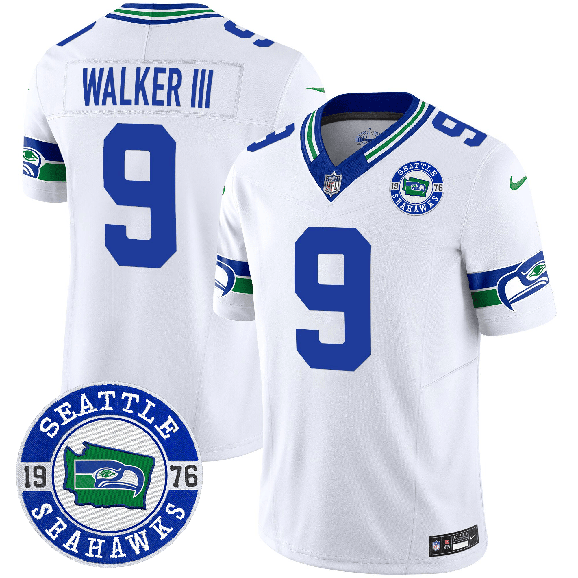 Men's Walker III Seattle Seahawks Throwback Est. 1976 Patch Vapor Limited White Jersey - All Stitched