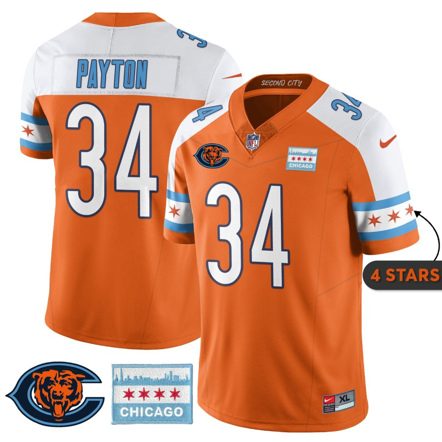 Men's Walter Payton Chicago Bears City Edition Orange Alternate Jersey - Chicago Flag - All Stitched
