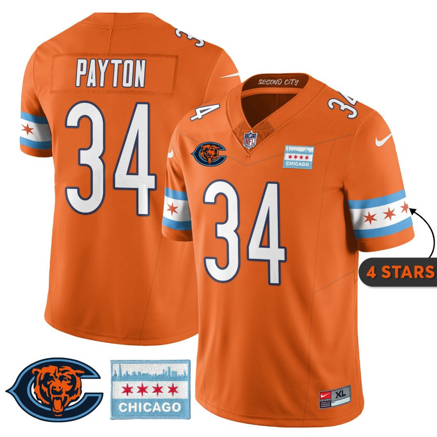 Men's Walter Payton Chicago Bears City Edition Orange Jersey - Chicago Flag - All Stitched