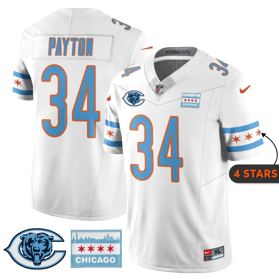 Men's Walter Payton Chicago Bears City Edition White Jersey - Chicago Flag - All Stitched