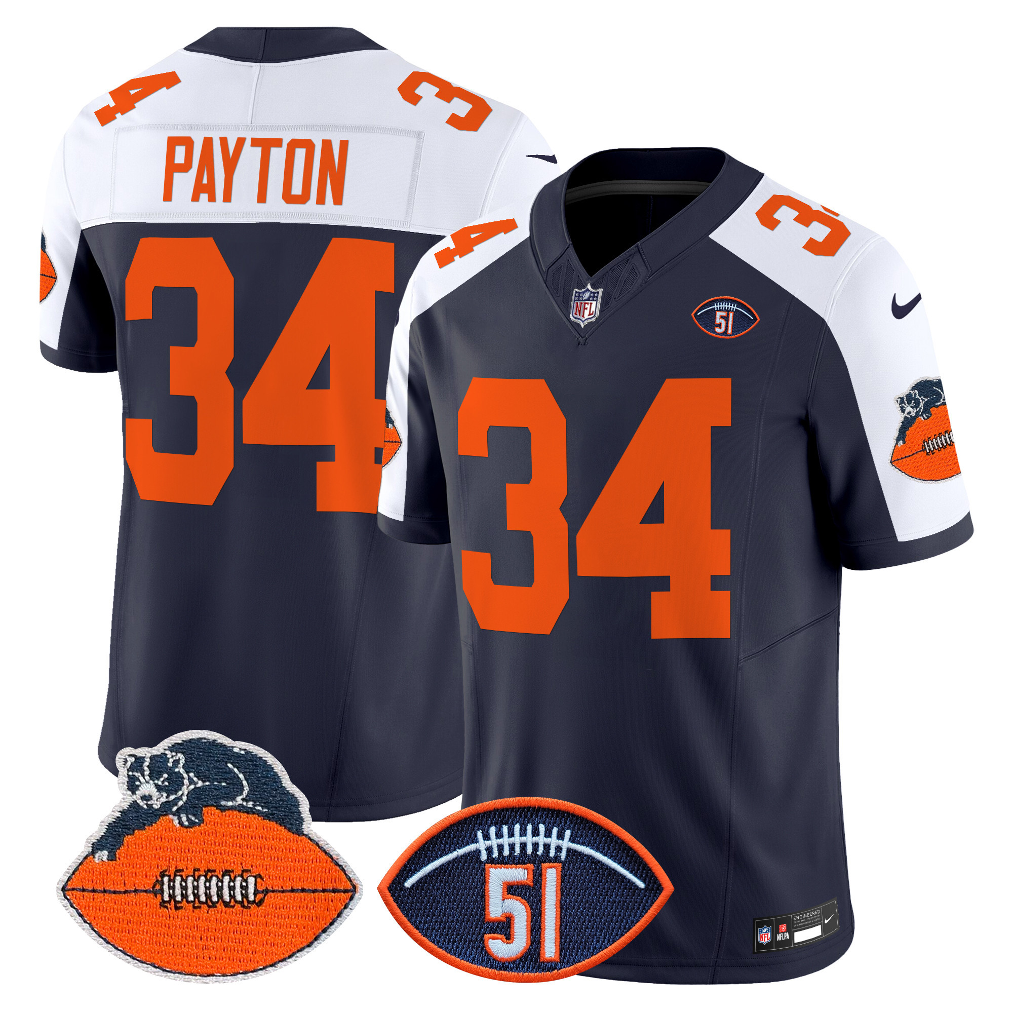 Men's Walter Payton Chicago Bears Dick Butkus Patch Throwback Vapor Limited Navy Alternate Jersey - All Stitched