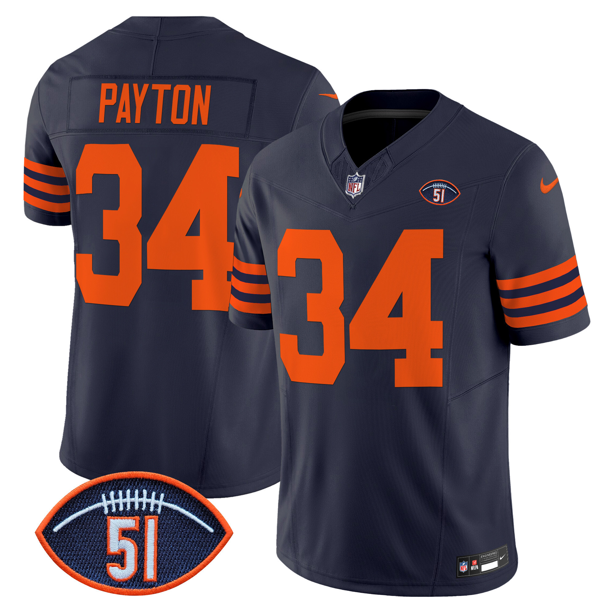 Men's Walter Payton Chicago Bears Dick Butkus Patch Throwback Vapor Limited Navy Jersey - All Stitched