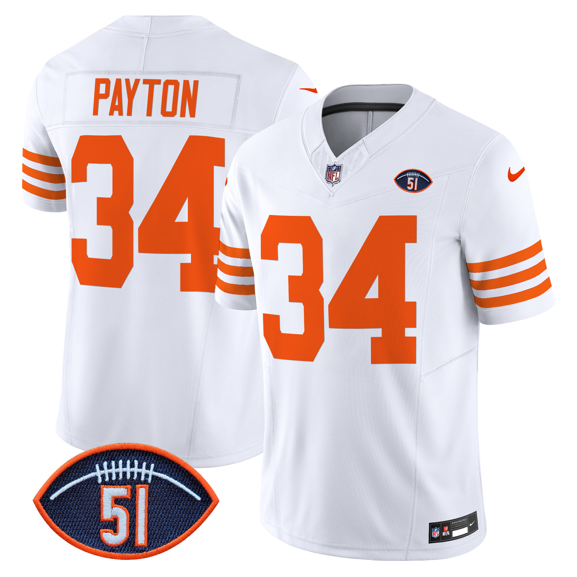 Men's Walter Payton Chicago Bears Dick Butkus Patch Throwback Vapor Limited White Jersey - All Stitched