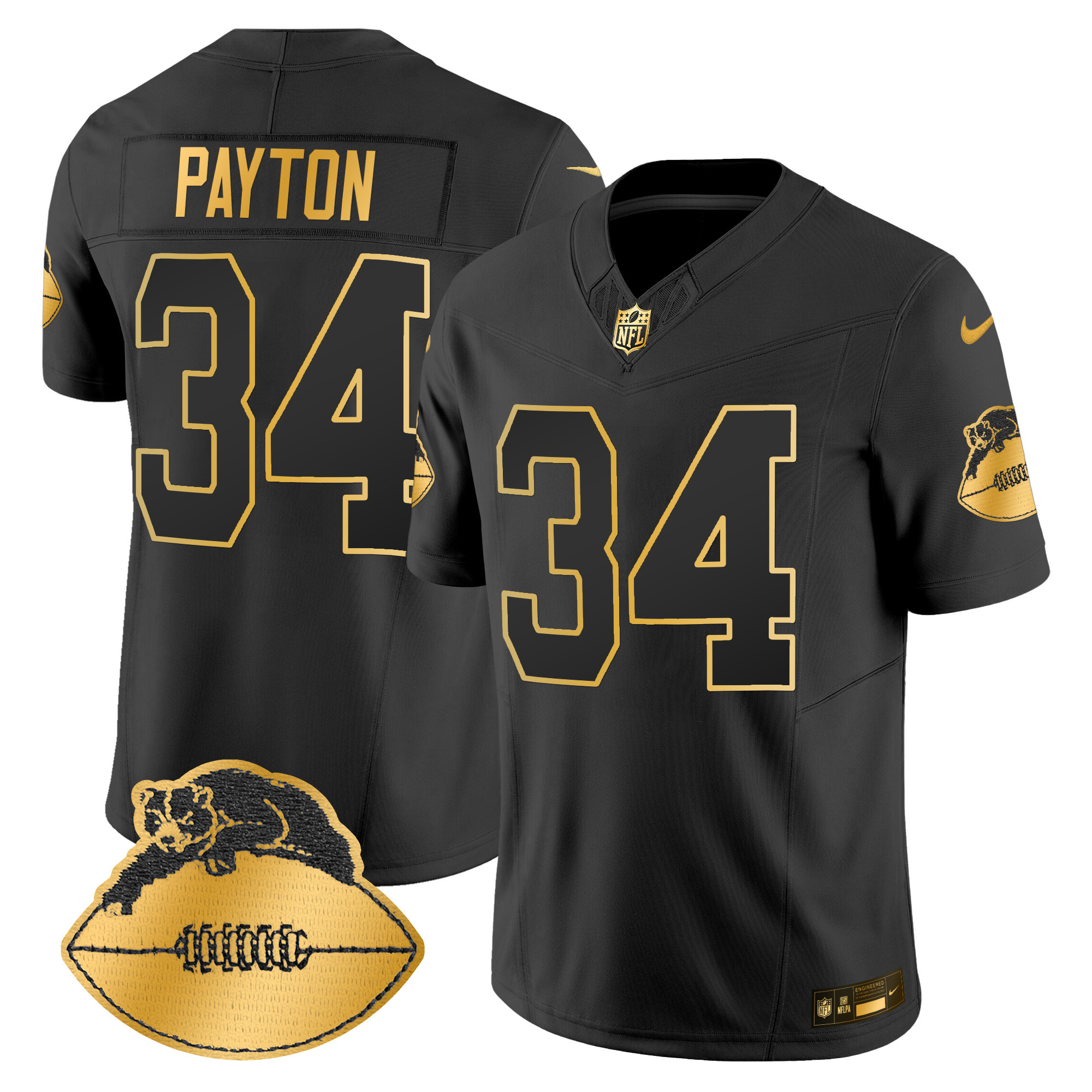 Men's Walter Payton Chicago Bears Throwback Gold Vapor Limited Black Gold Jersey - All Stitched
