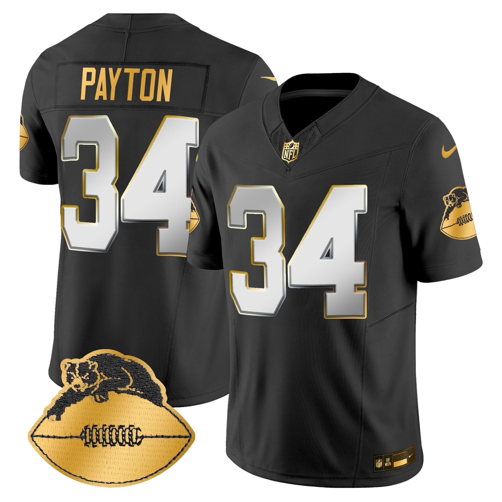 Men's Walter Payton Chicago Bears Throwback Gold Vapor Limited Black Limited Jersey - All Stitched