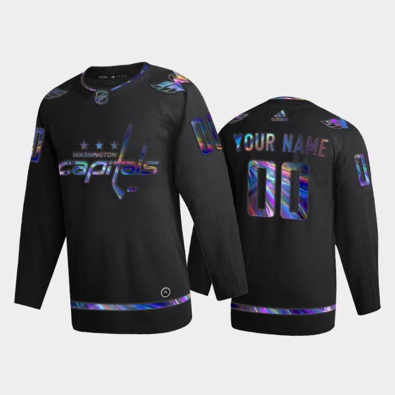 Men's Washington Capitals Custom #00 Iridescent Holographic Black Jersey