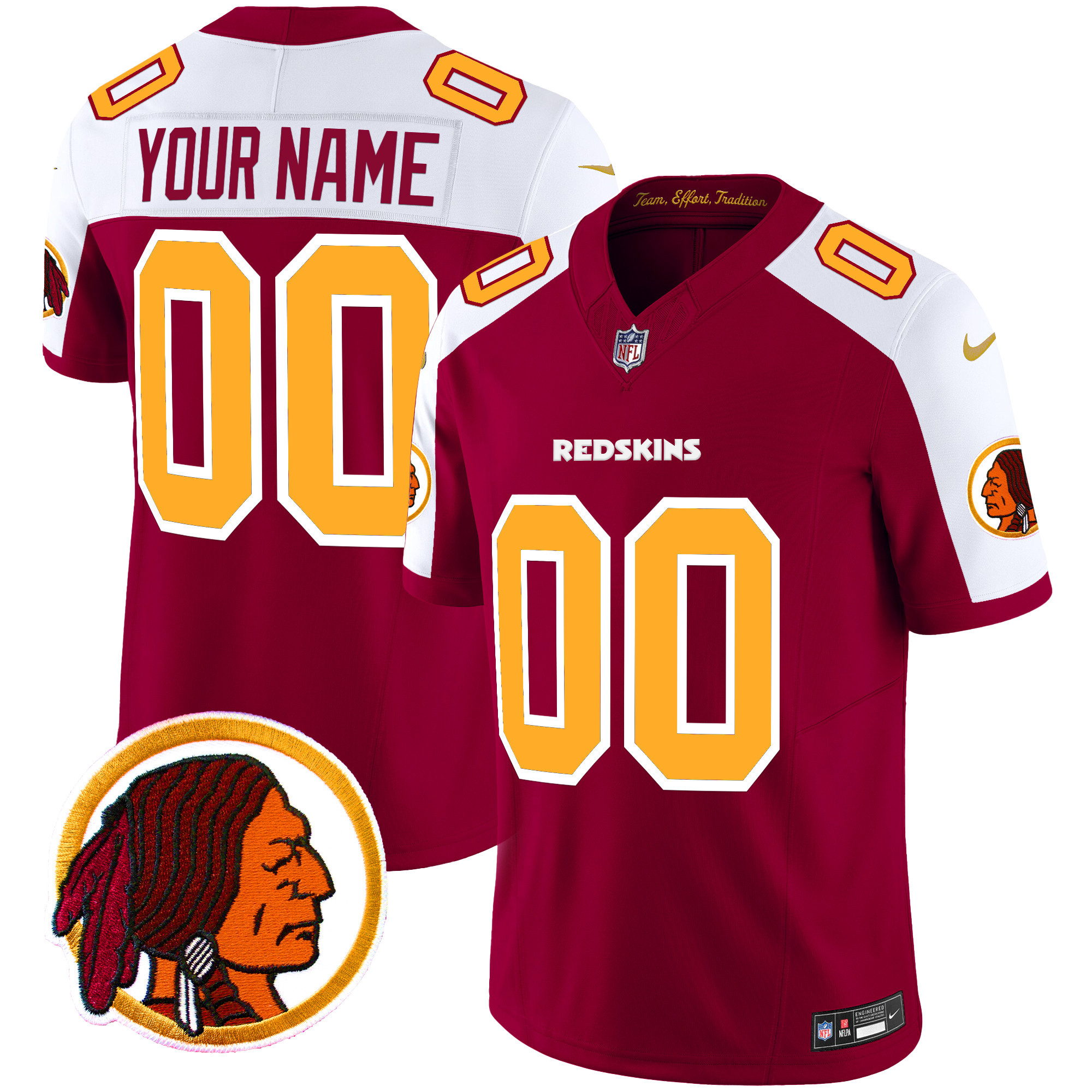Men's Washington Redskins Throwback Vapor Limited Custom Burgundy Alternate Jersey V2 - All Stitched