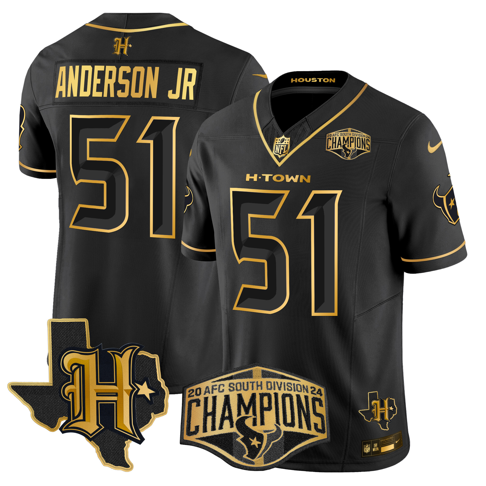 Men's Will Anderson Jr. Houston Texans 2024 AFC South Division Champions Patch Gold Vapor Limited Black Gold Jersey - All Stitched