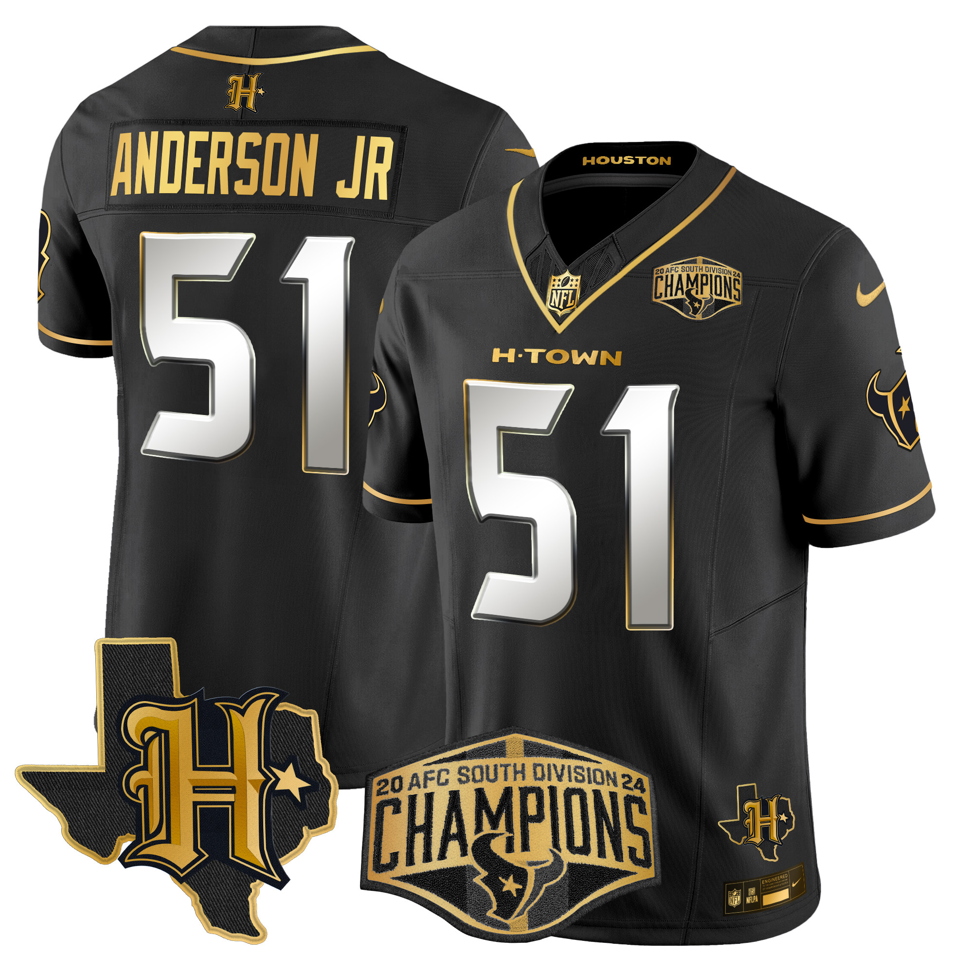 Men's Will Anderson Jr. Houston Texans 2024 AFC South Division Champions Patch Gold Vapor Limited Black Limited Jersey - All Stitched