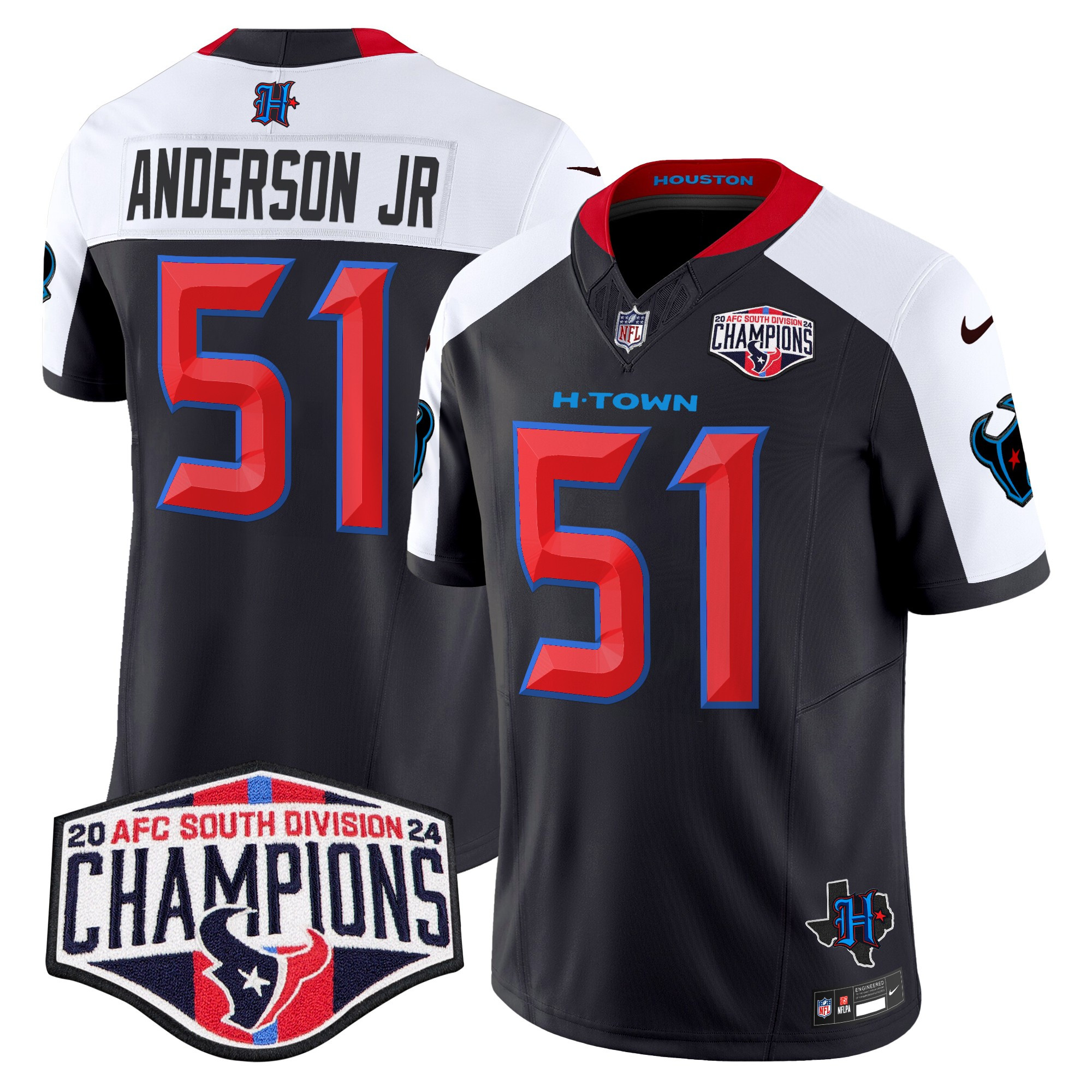 Men's Will Anderson Jr. Houston Texans 2024 AFC South Division Champions Patch Vapor Limited Navy Alternate Jersey - All Stitched