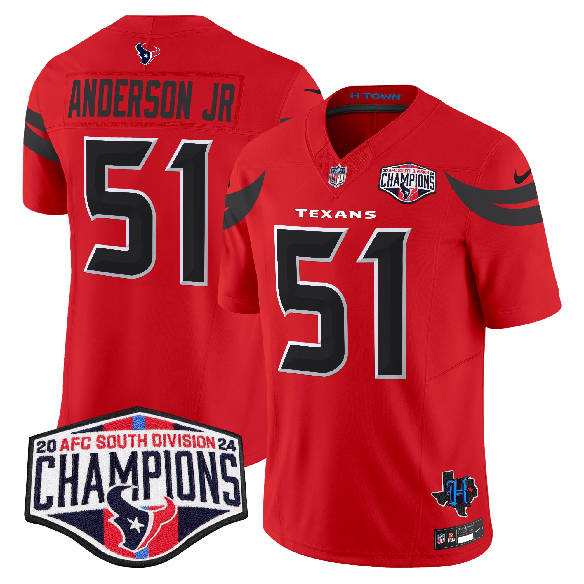 Men's Will Anderson Jr. Houston Texans 2024 AFC South Division Champions Patch Vapor Limited Red Jersey - All Stitched