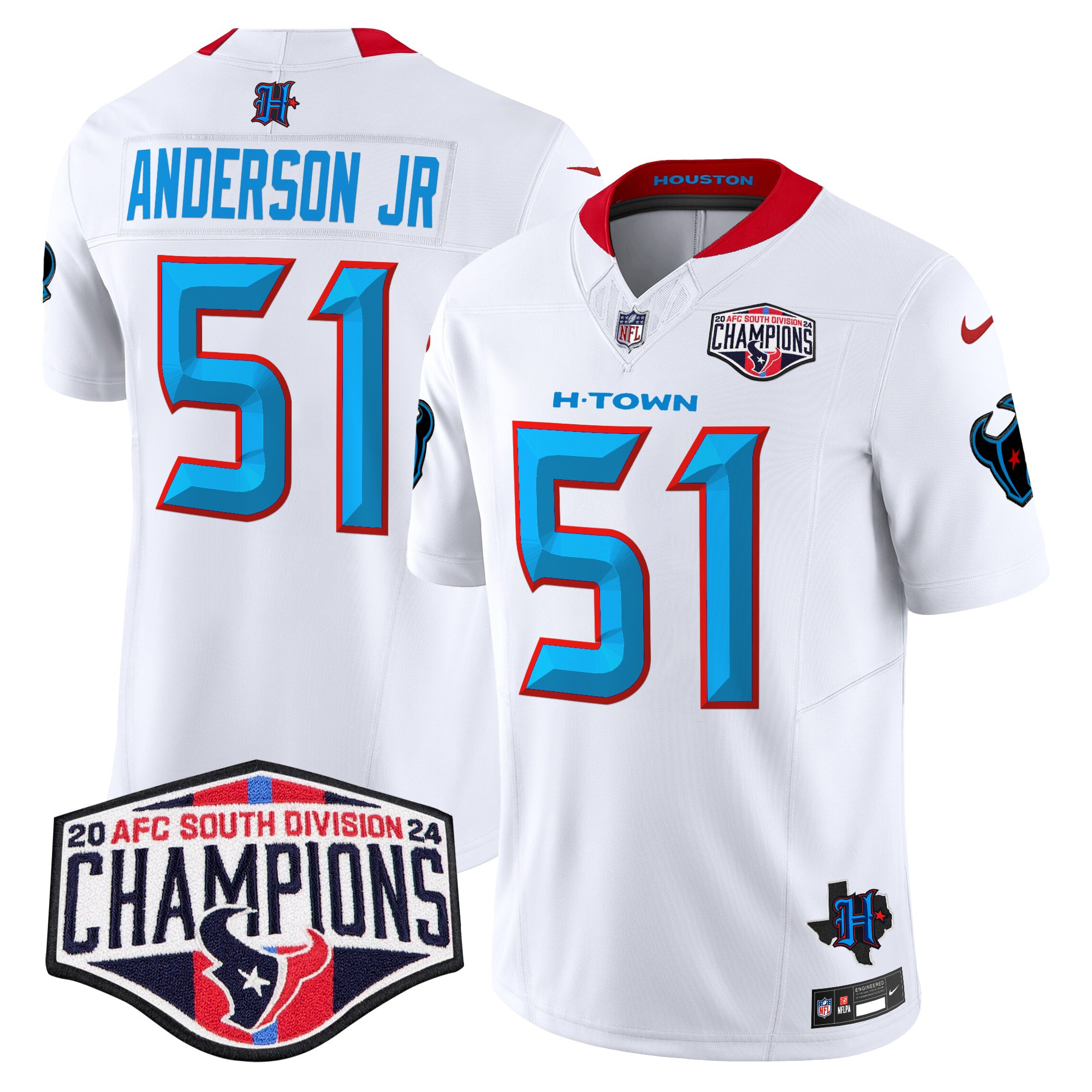 Men's Will Anderson Jr. Houston Texans 2024 AFC South Division Champions Patch Vapor Limited White Jersey - All Stitched