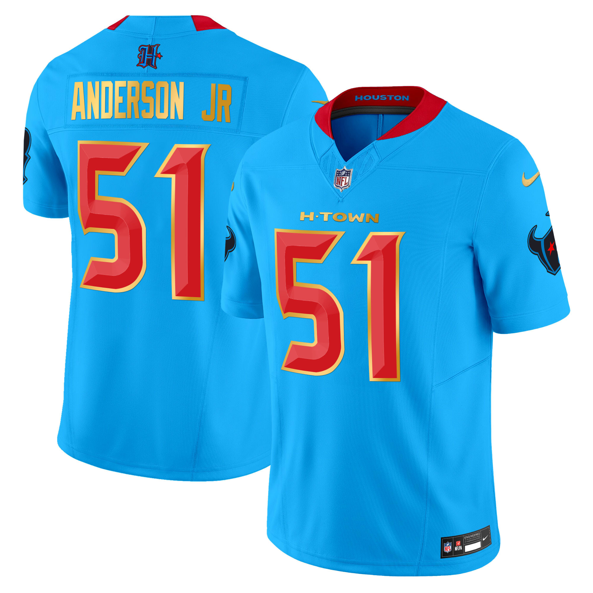 Men's Will Anderson Jr. Houston Texans 2024 Gold Trim Vapor Limited Blue Jersey - All Stitched