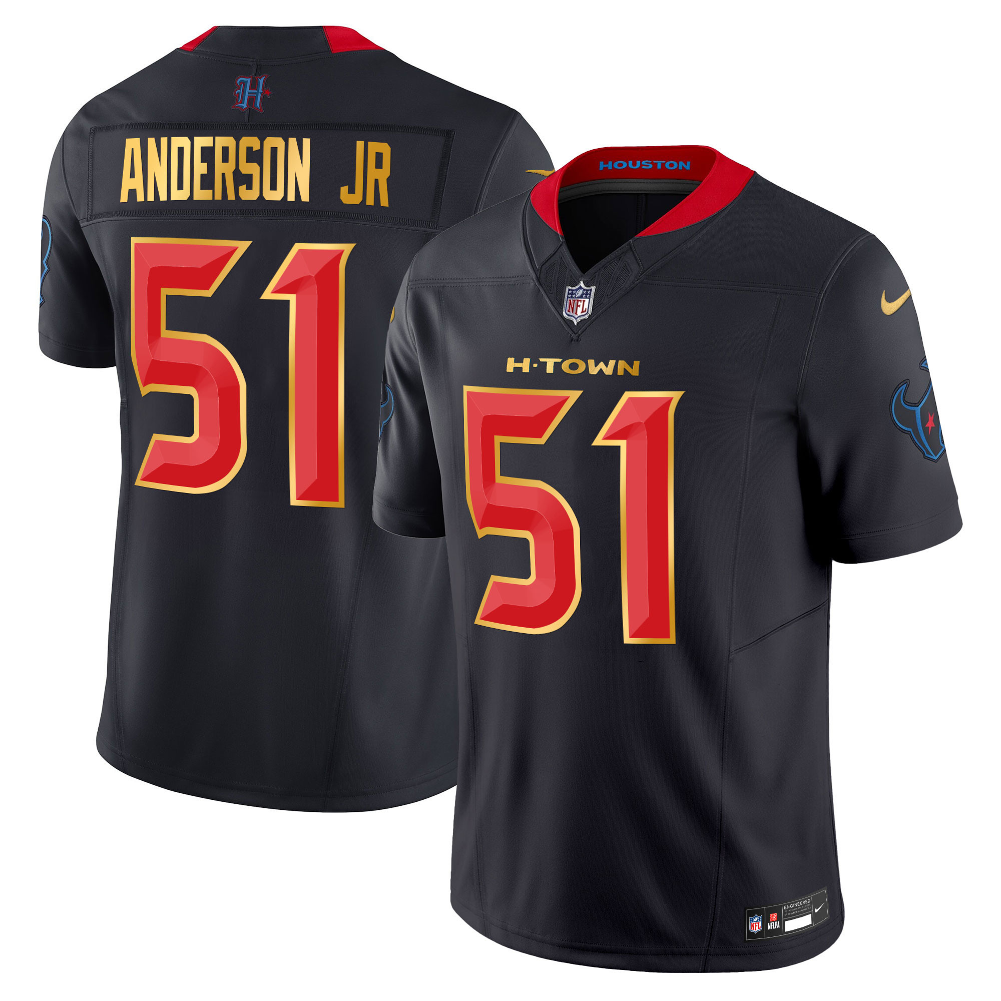 Men's Will Anderson Jr. Houston Texans 2024 Gold Trim Vapor Limited Navy Limited Jersey - All Stitched