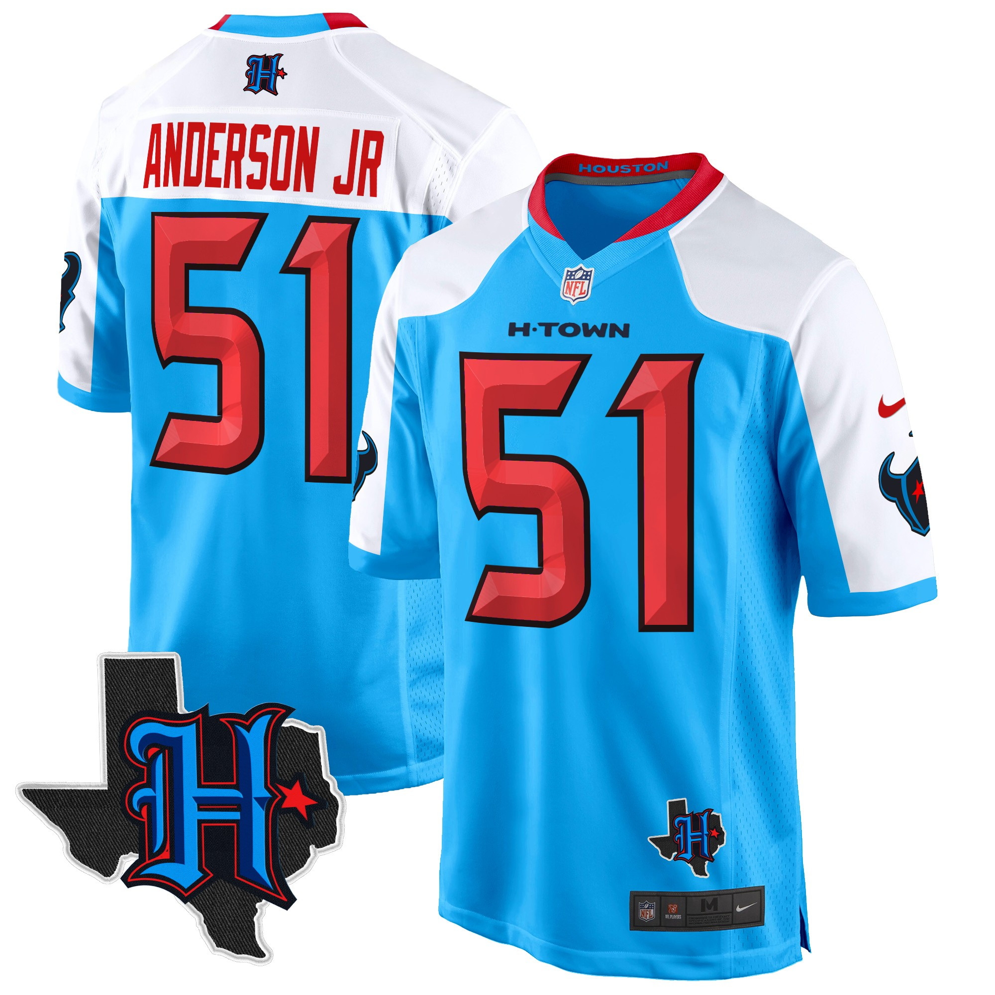 Men's Will Anderson Jr. Houston Texans 2024 Texas Patch Game Blue Alternate Jersey - All Stitched