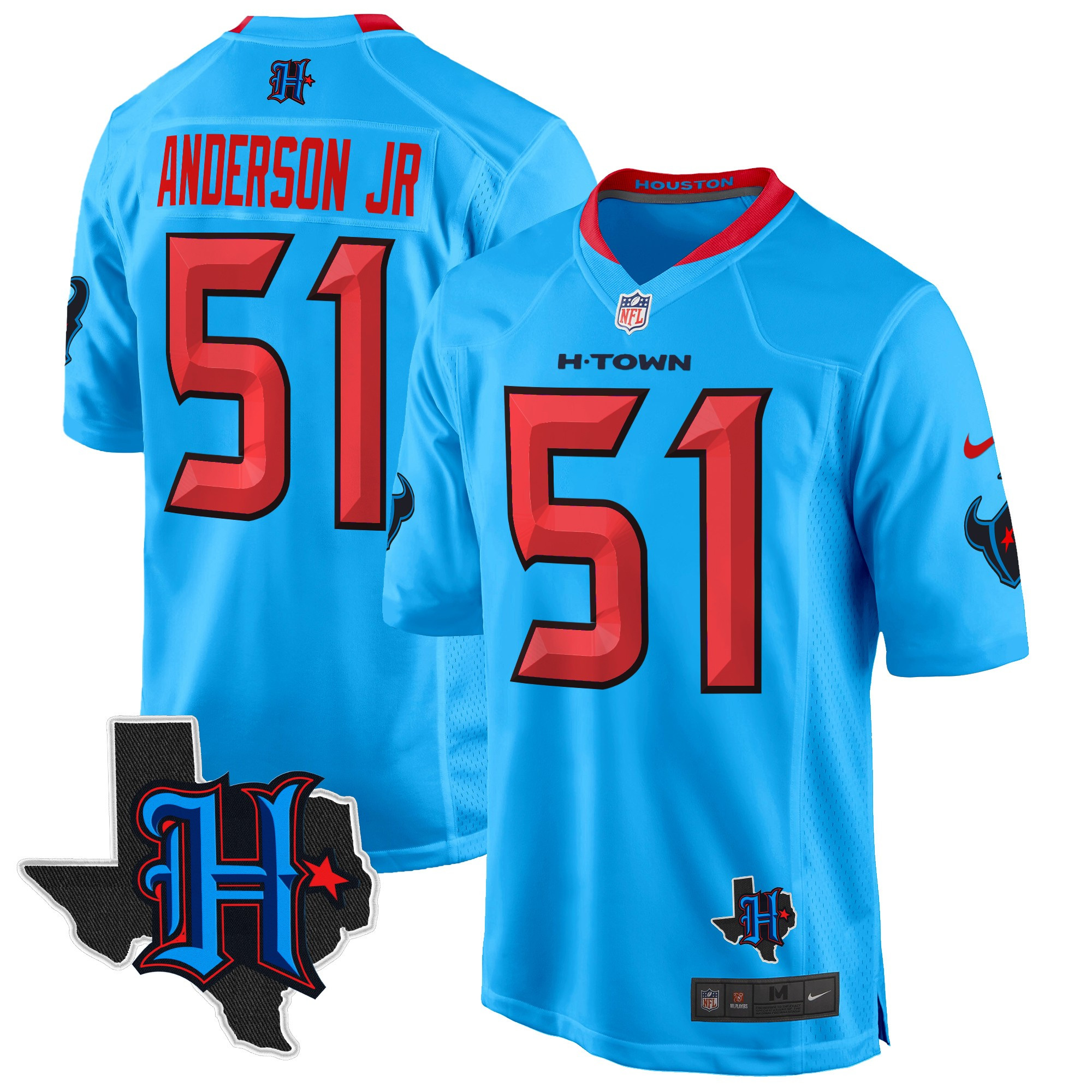 Men's Will Anderson Jr. Houston Texans 2024 Texas Patch Game Blue Jersey - All Stitched