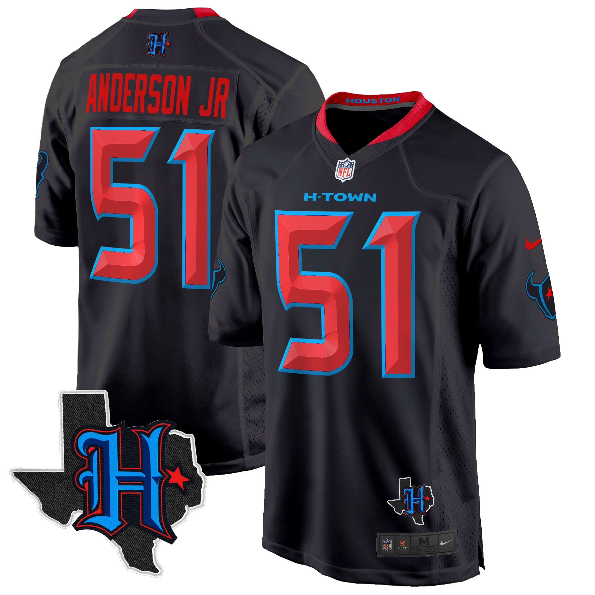 Men's Will Anderson Jr. Houston Texans 2024 Texas Patch Game Navy Limited Jersey - All Stitched