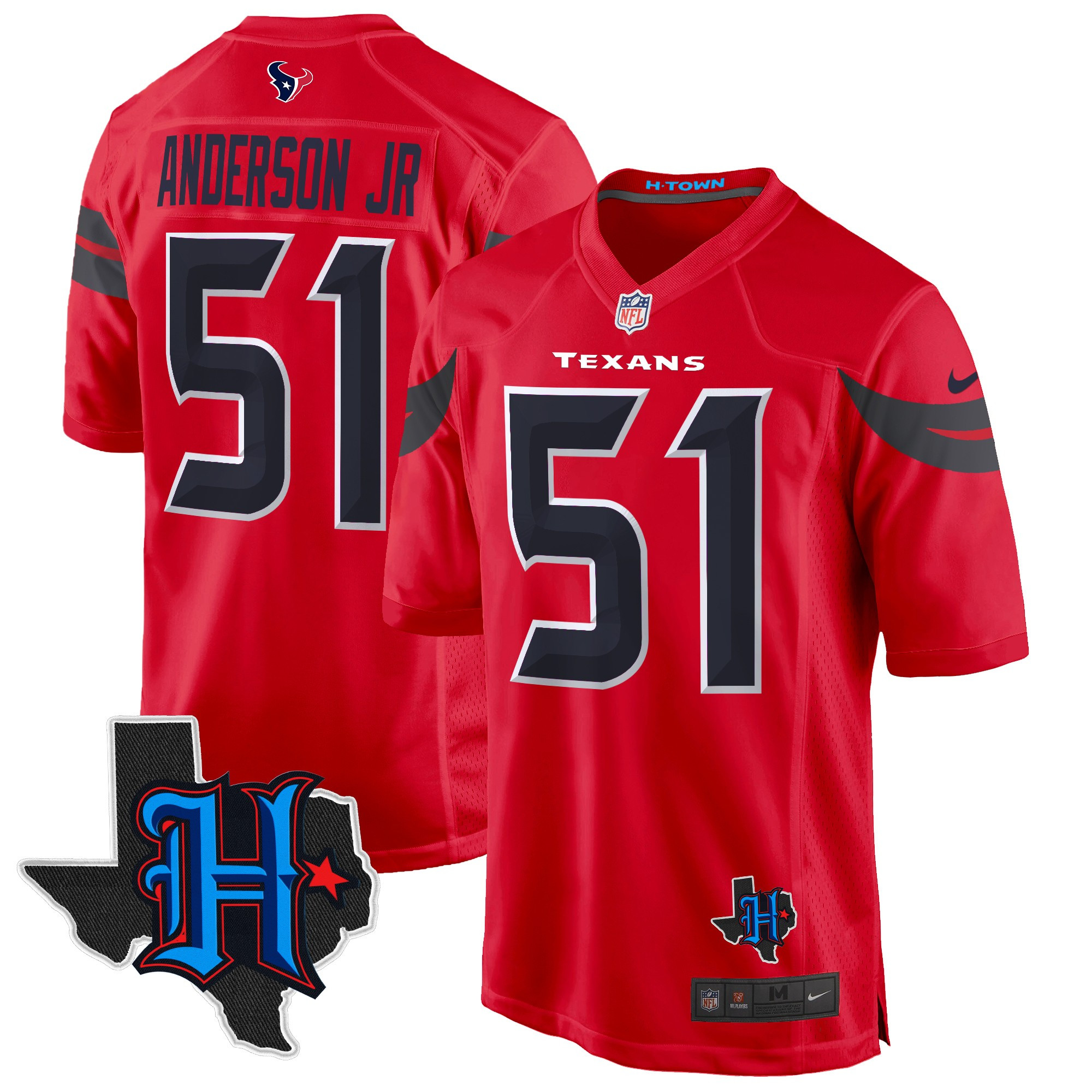 Men's Will Anderson Jr. Houston Texans 2024 Texas Patch Game Red Jersey - All Stitched