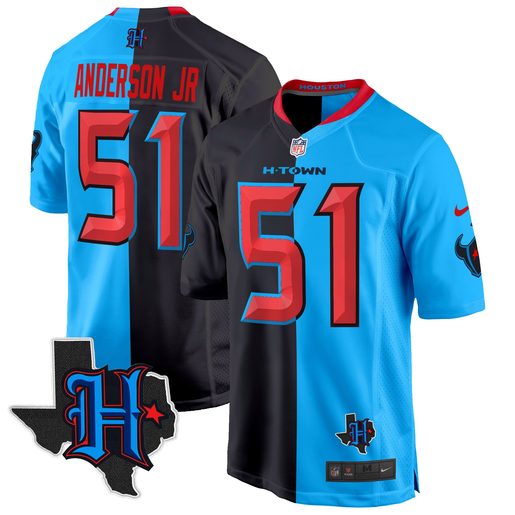 Men's Will Anderson Jr. Houston Texans 2024 Texas Patch Game Split Jersey - All Stitched