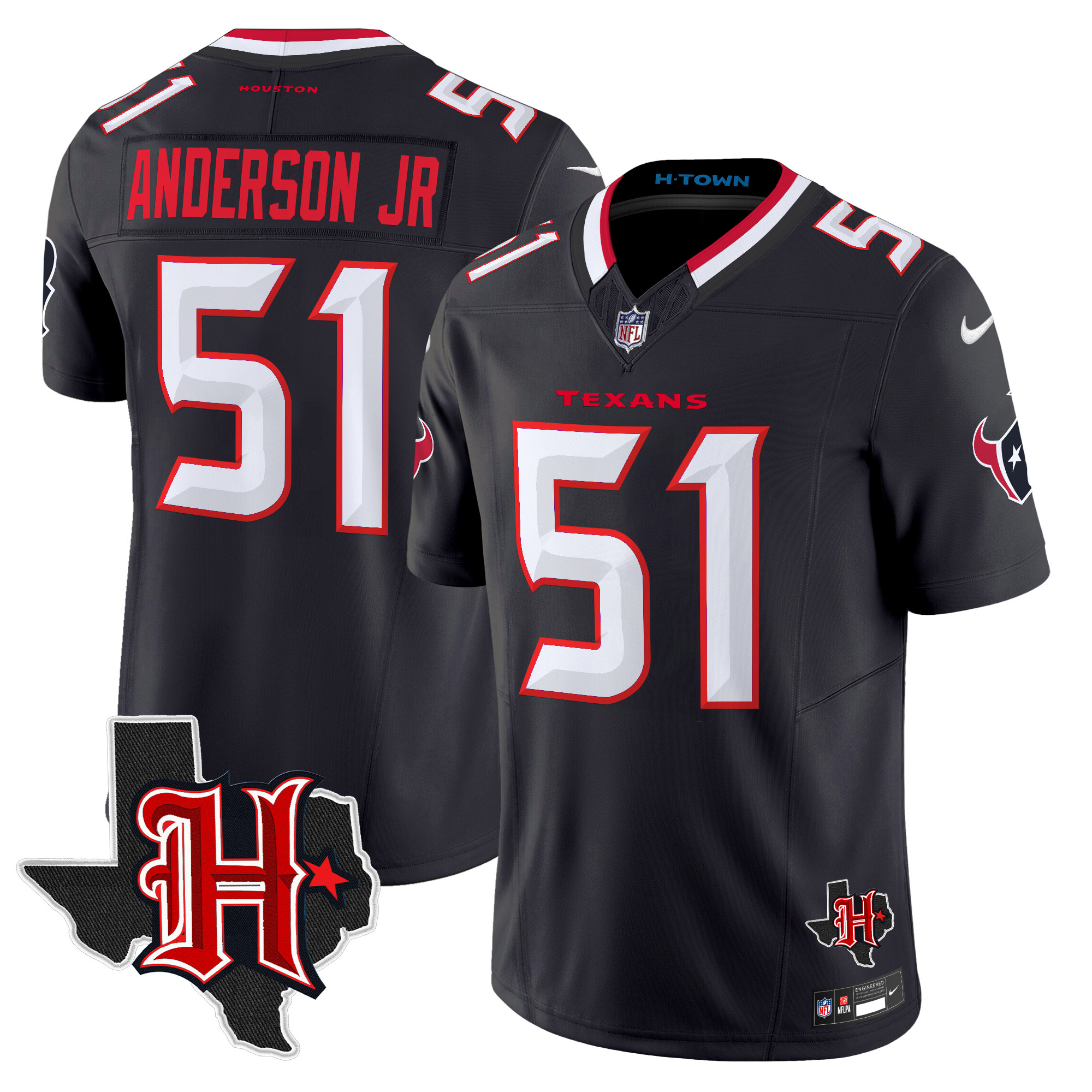 Men's Will Anderson Jr. Houston Texans 2024 Texas Patch Vapor Limited Navy Jersey - All Stitched