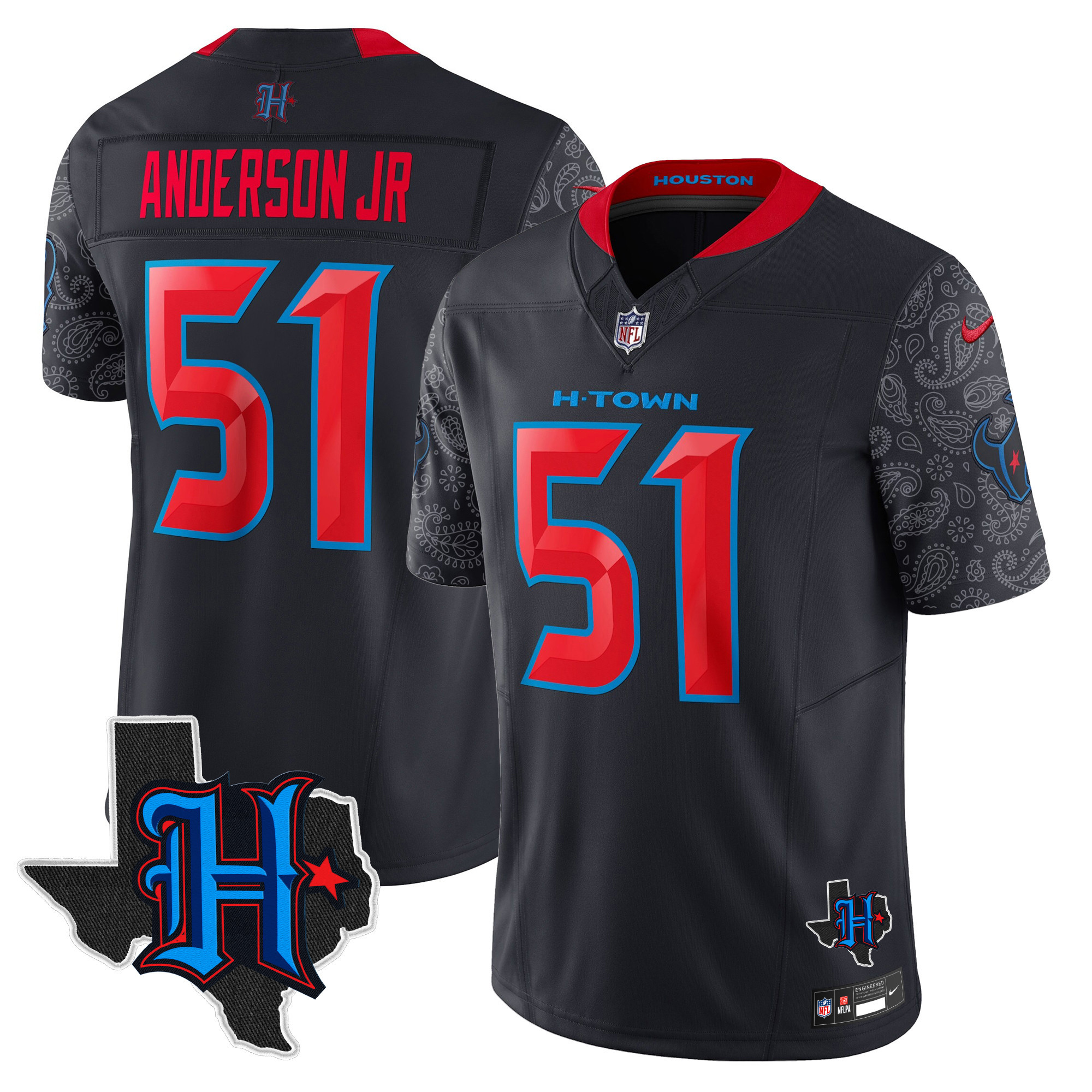 Men's Will Anderson Jr. Houston Texans 2024 Texas Patch Vapor Limited Navy Limited Jersey V4 - All Stitched
