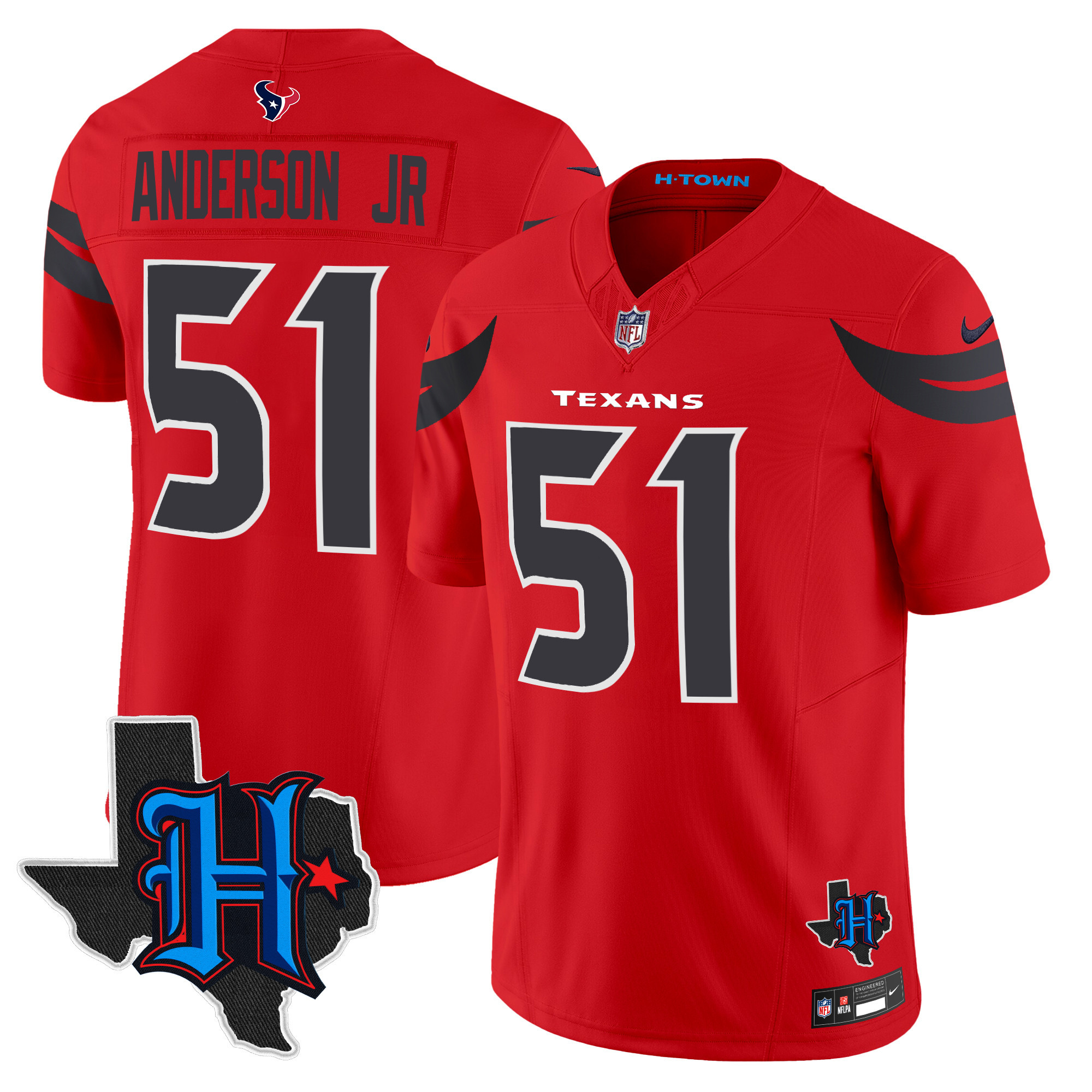 Men's Will Anderson Jr. Houston Texans 2024 Texas Patch Vapor Limited Red Jersey V3 - All Stitched
