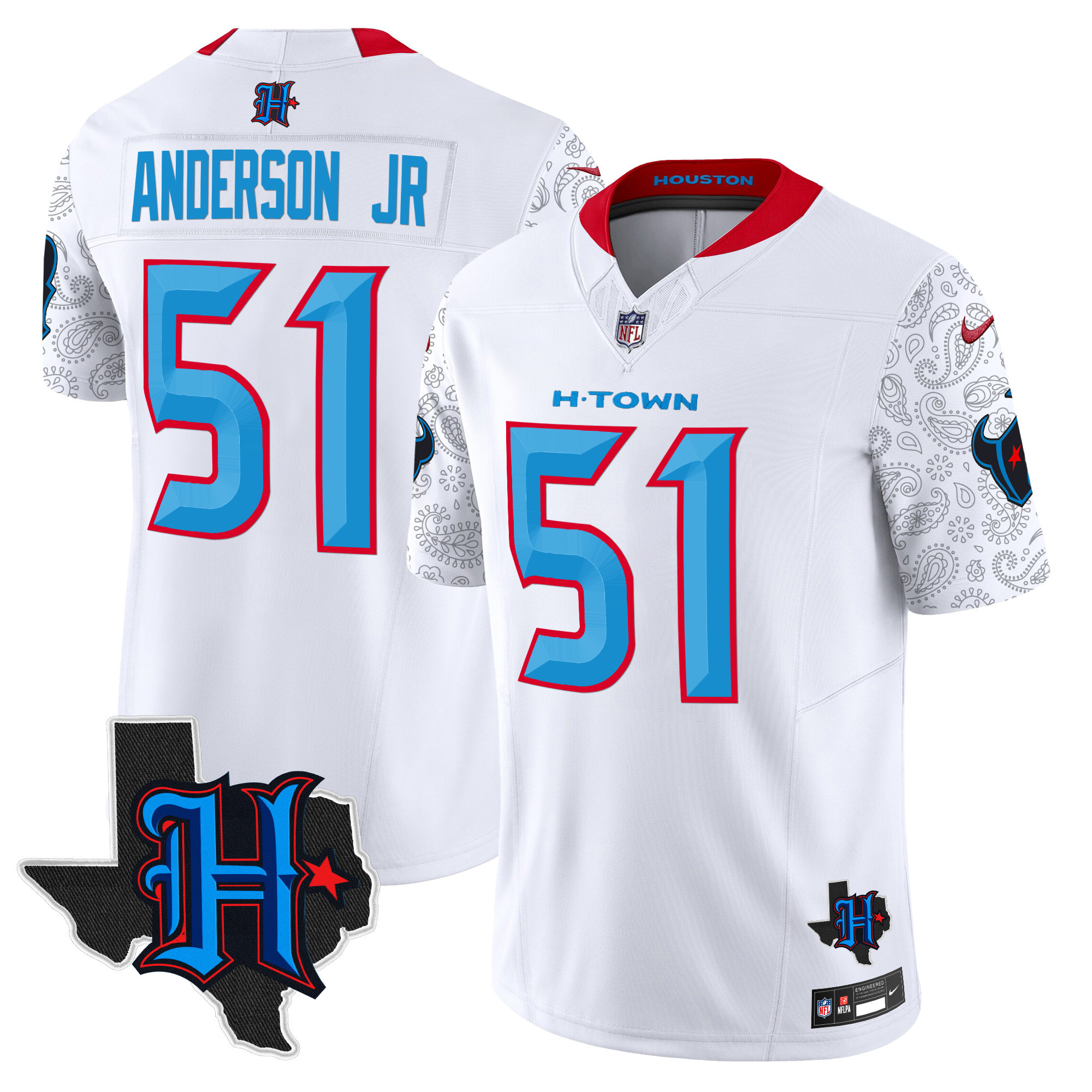 Men's Will Anderson Jr. Houston Texans 2024 Texas Patch Vapor Limited White Jersey V4 - All Stitched