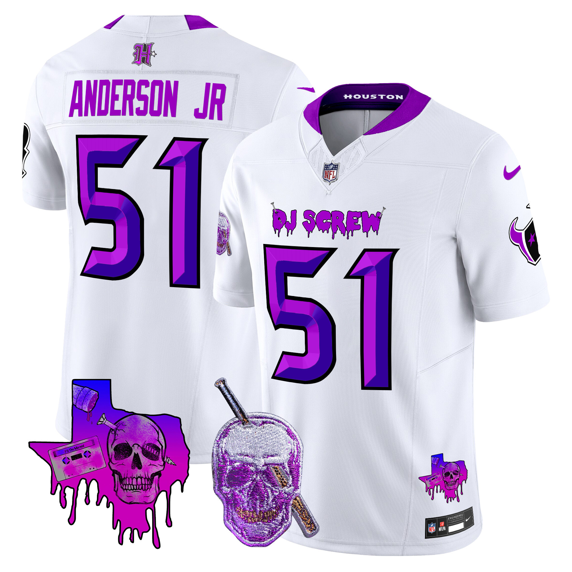 Men's Will Anderson Jr. Houston Texans DJ Screw Vapor Limited White Jersey - All Stitched