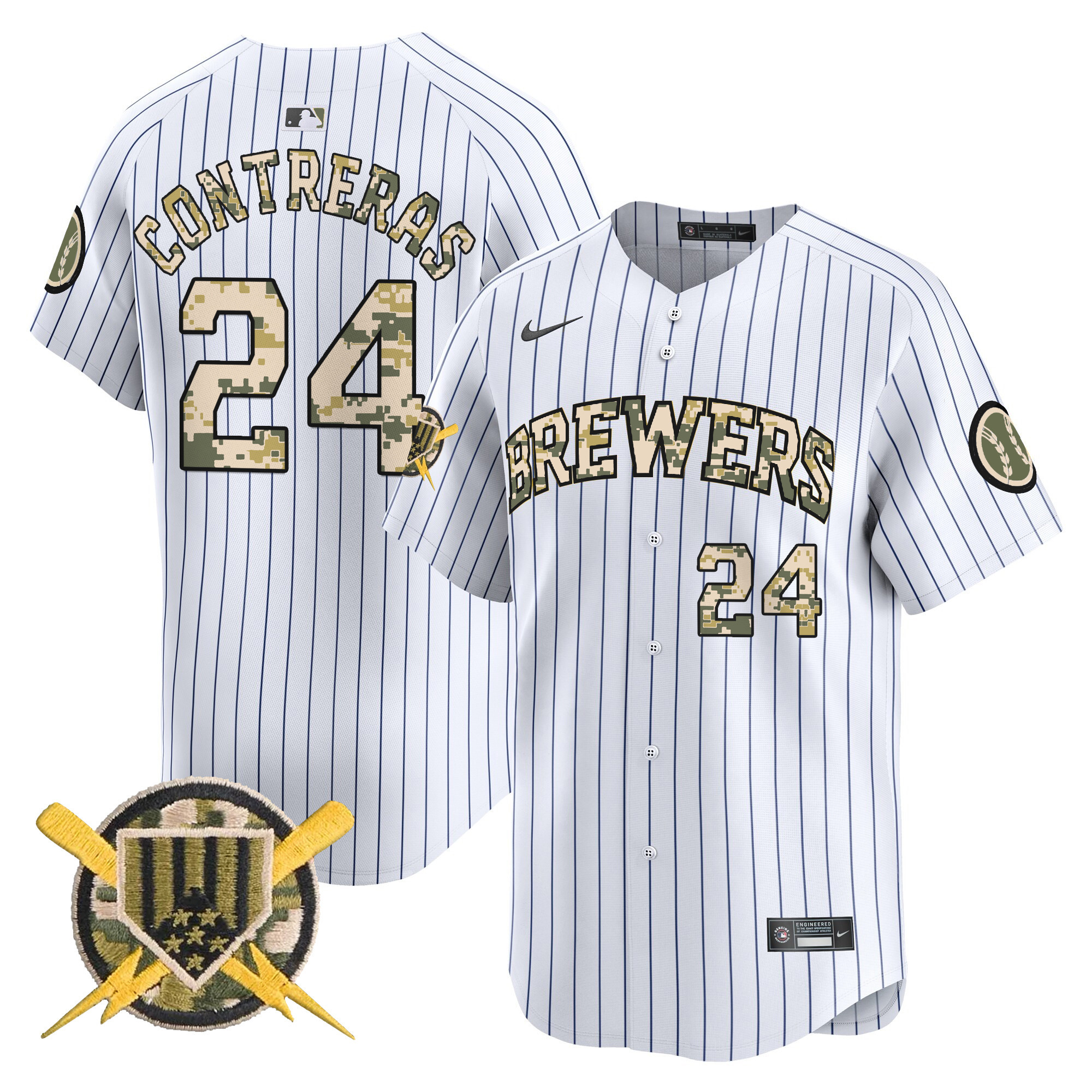 Men's William Contreras Milwaukee Brewers Armed Forces Day Vapor Premier Limited Pinstripe Jersey - All Stitched