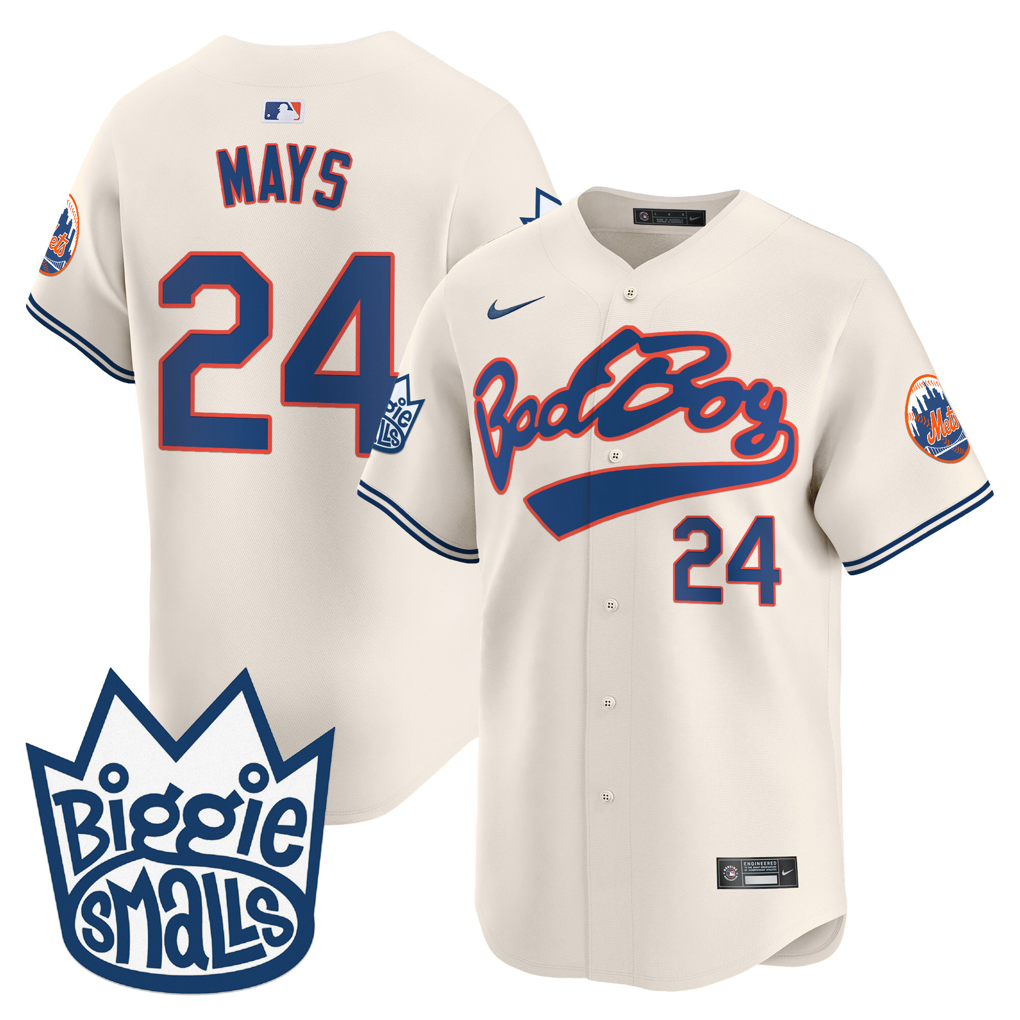 Men's Willie Mays New York Mets Biggie Smalls Vapor Premier Limited Cream Jersey - All Stitched