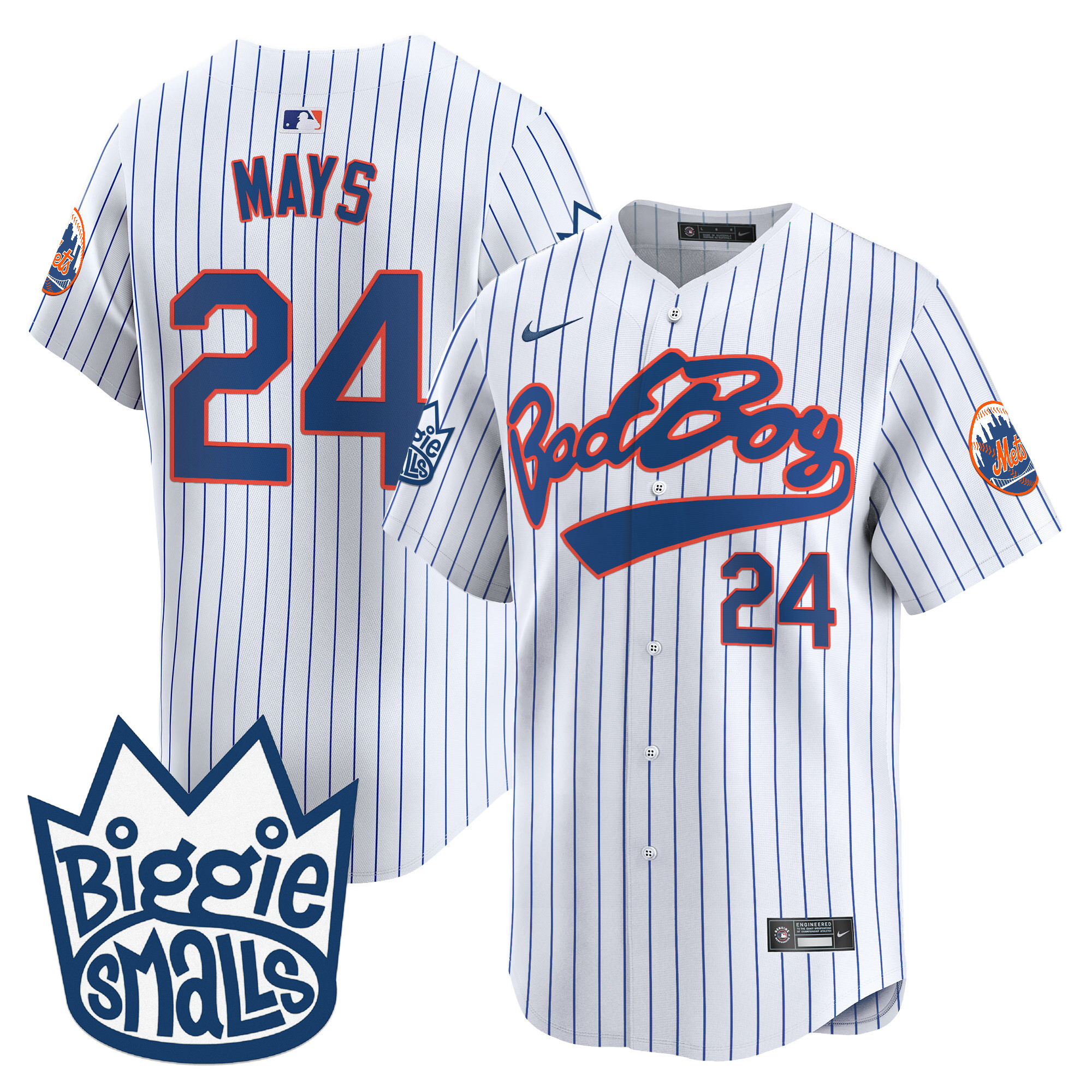 Men's Willie Mays New York Mets Biggie Smalls Vapor Premier Limited Pinstripe Jersey - All Stitched