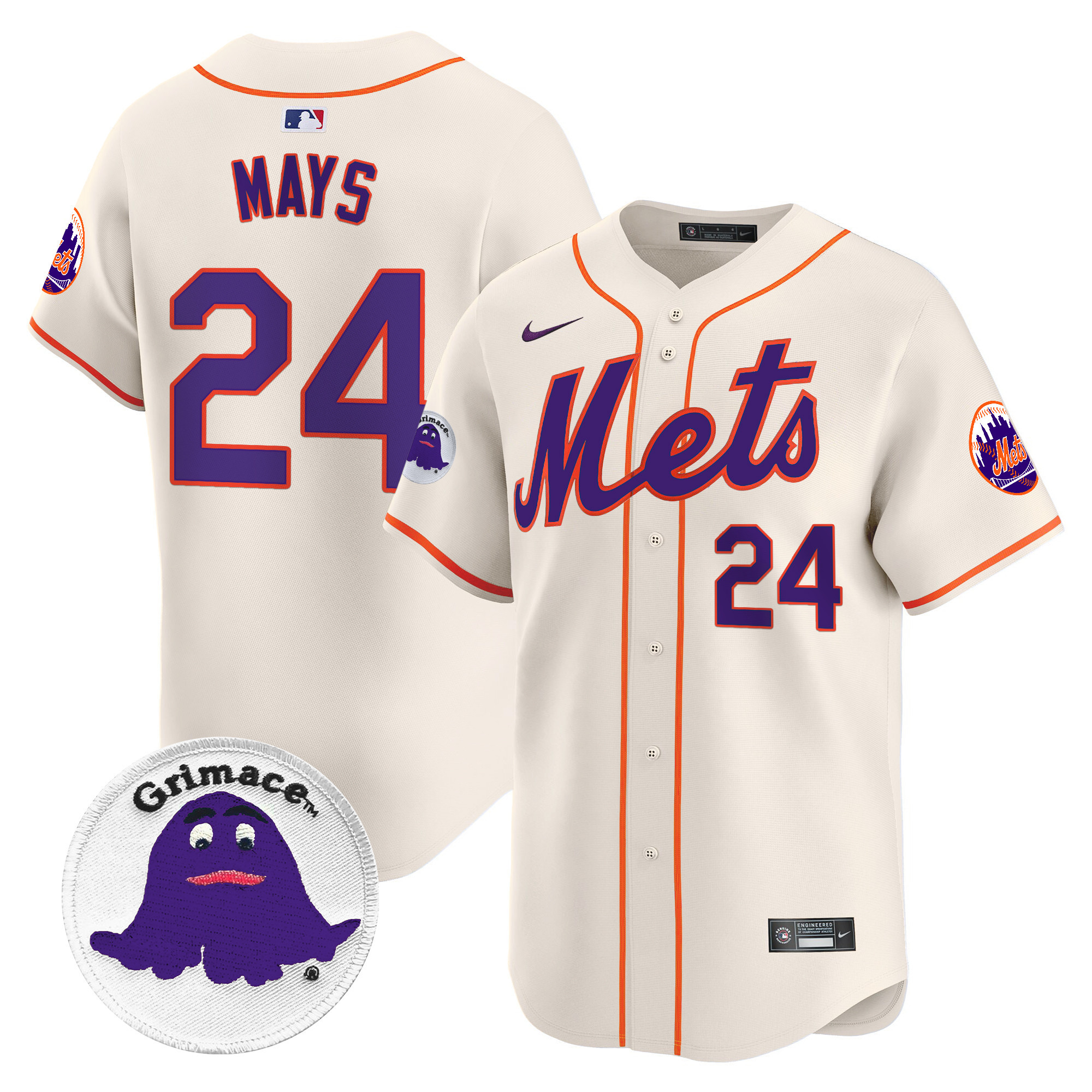 Men's Willie Mays New York Mets Grimace Vapor Premier Limited Cream Jersey - All Stitched