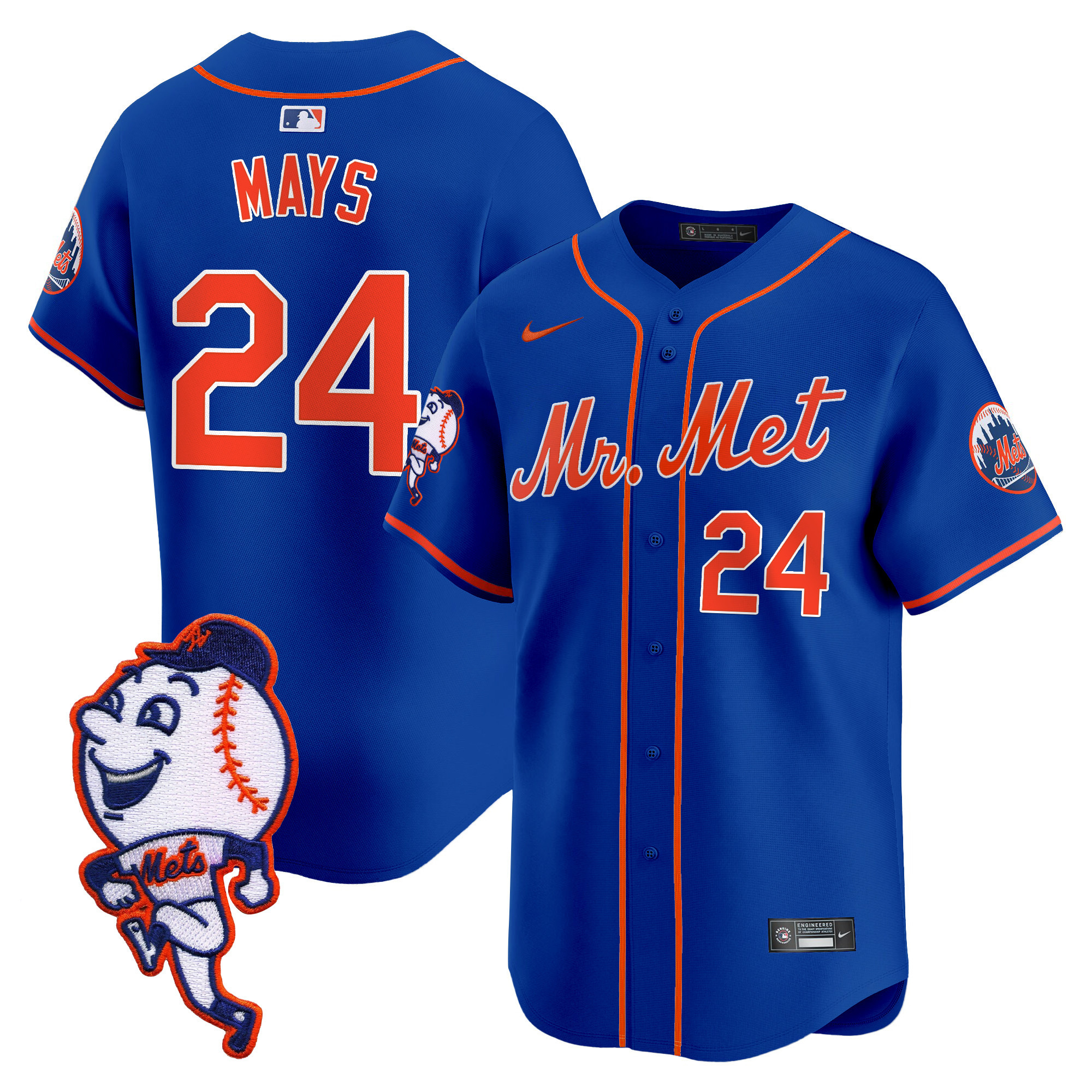 Men's Willie Mays New York Mets Mr. Met Patch Vapor Premier Limited Royal Jersey - All Stitched
