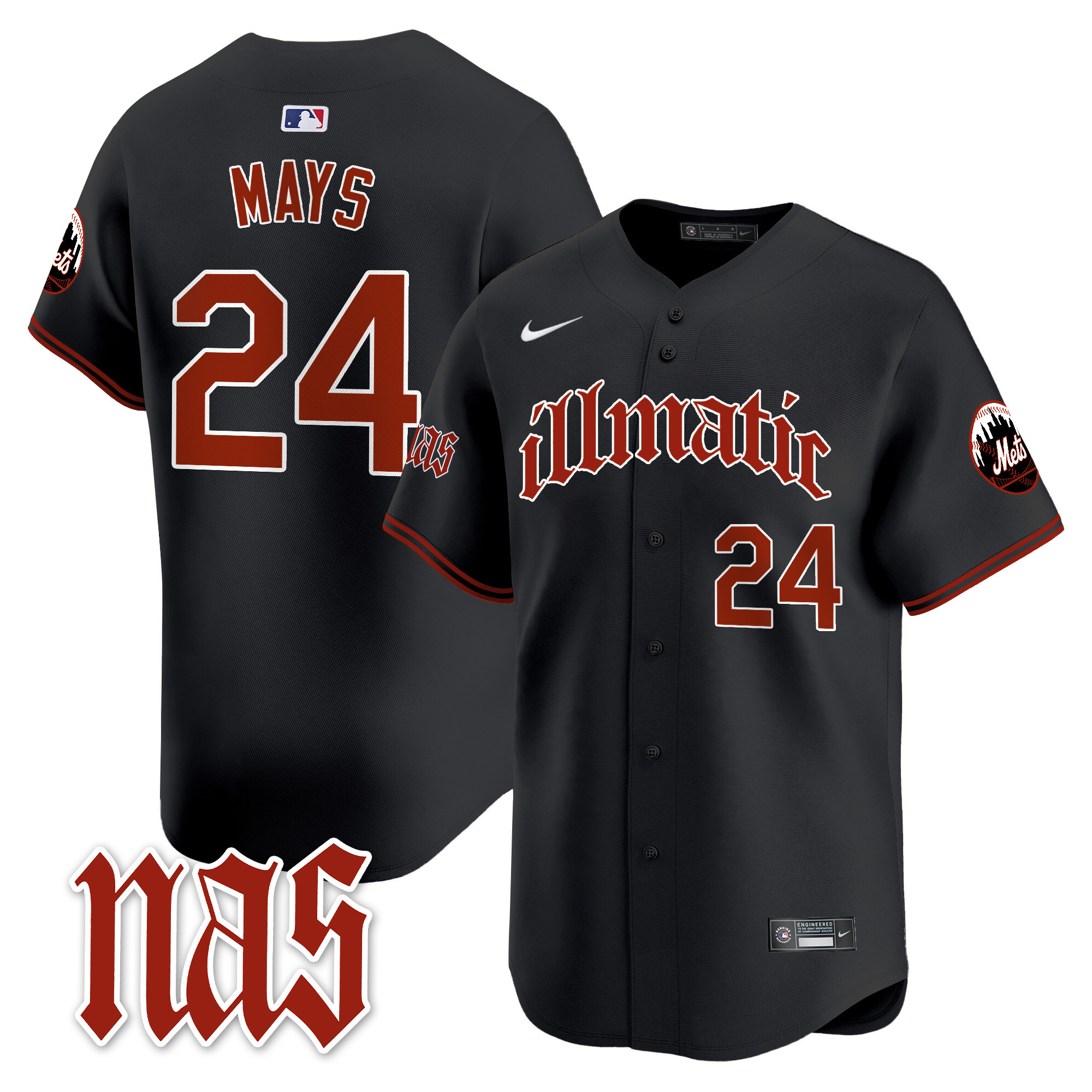 Men's Willie Mays New York Mets Nas Illmatic Vapor Premier Limited Black Jersey - All Stitched