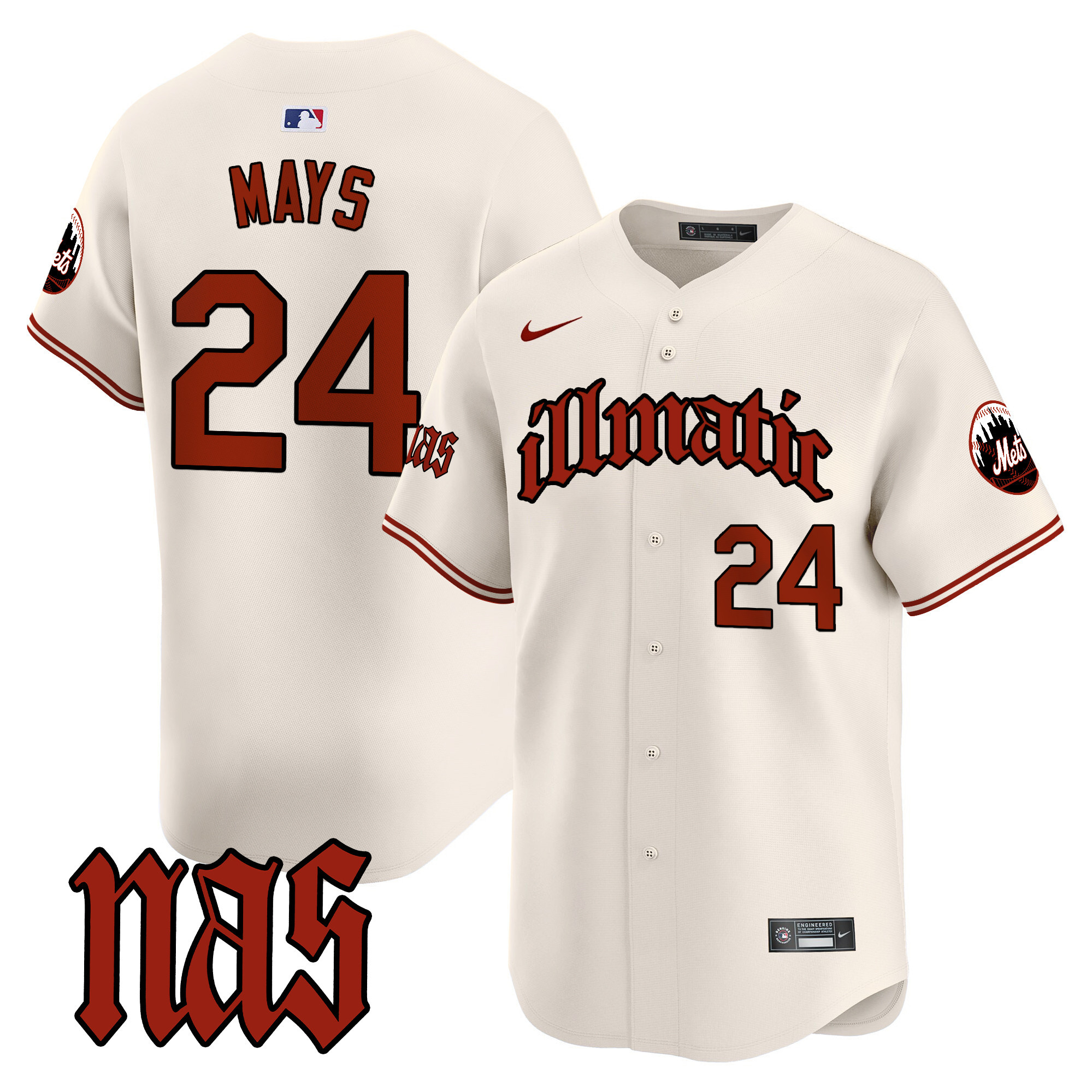 Men's Willie Mays New York Mets Nas Illmatic Vapor Premier Limited Cream Jersey - All Stitched