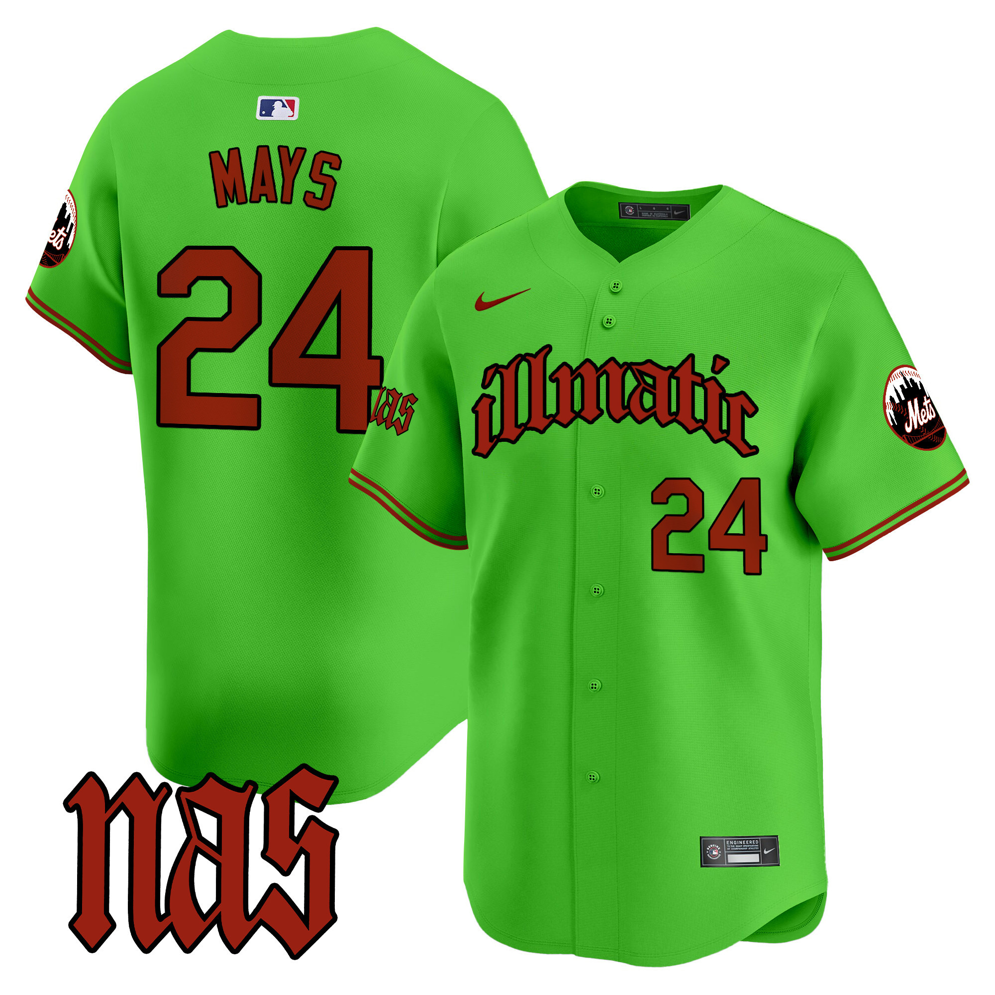 Men's Willie Mays New York Mets Nas Illmatic Vapor Premier Limited Green Jersey - All Stitched