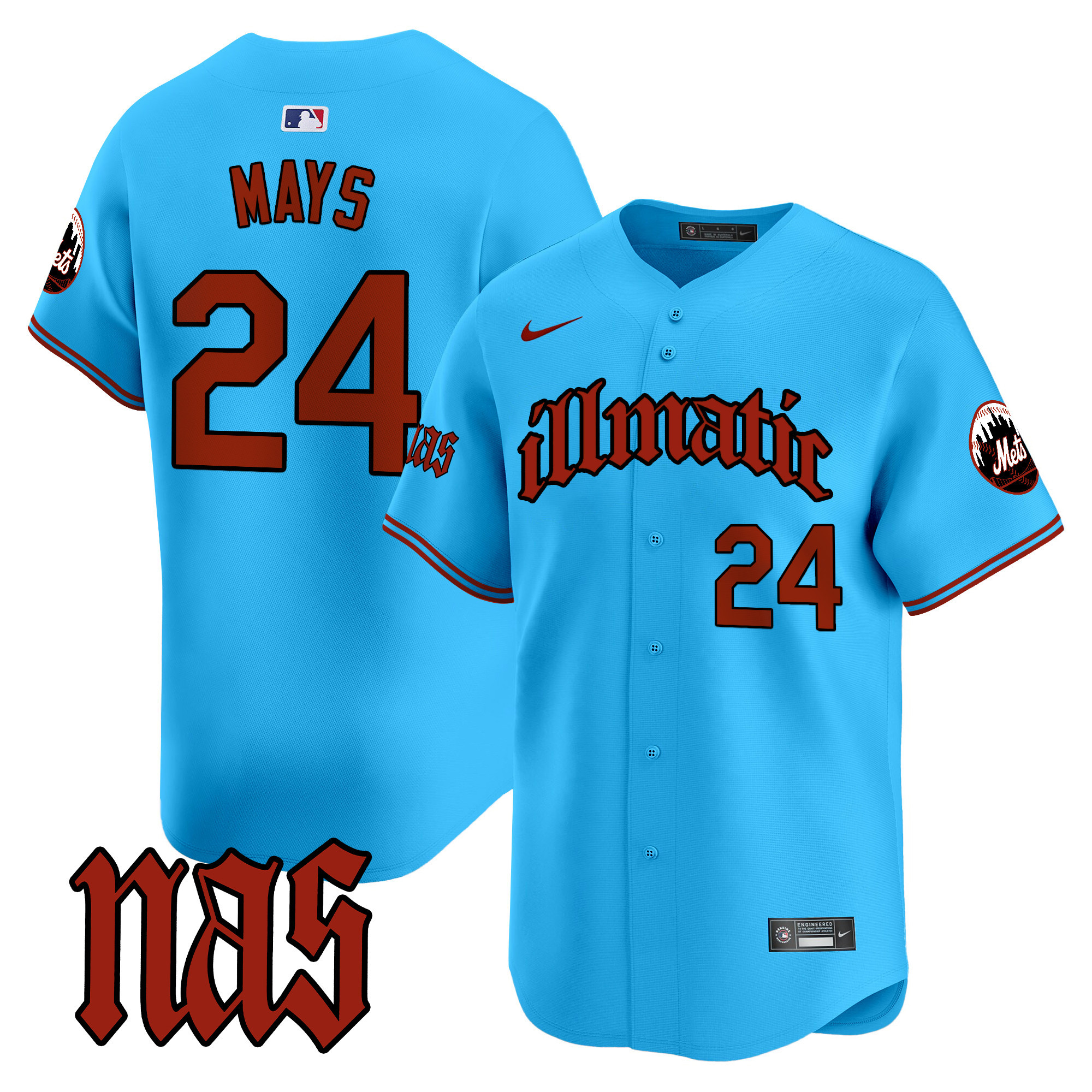 Men's Willie Mays New York Mets Nas Illmatic Vapor Premier Limited Light Blue Jersey - All Stitched