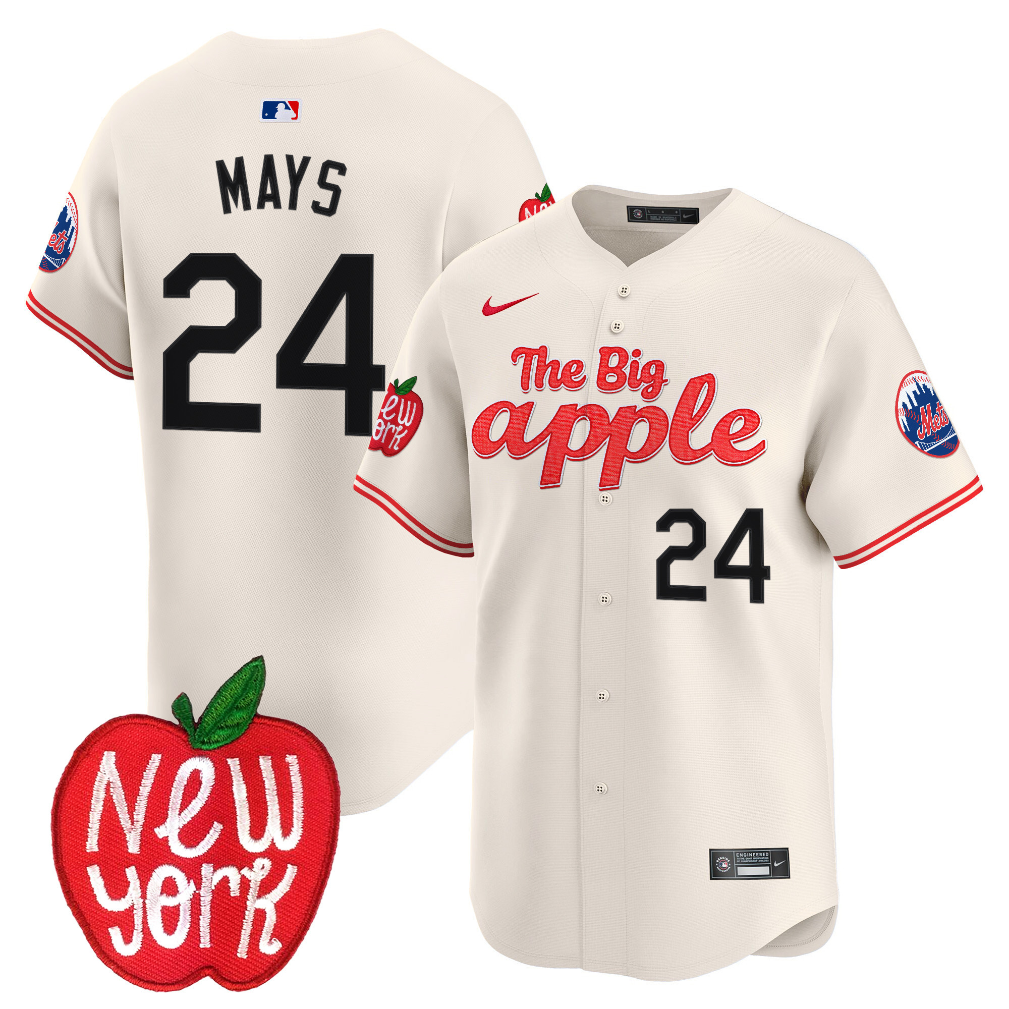 Men's Willie Mays New York Mets The Big Apple Vapor Premier Limited Cream Jersey - All Stitched