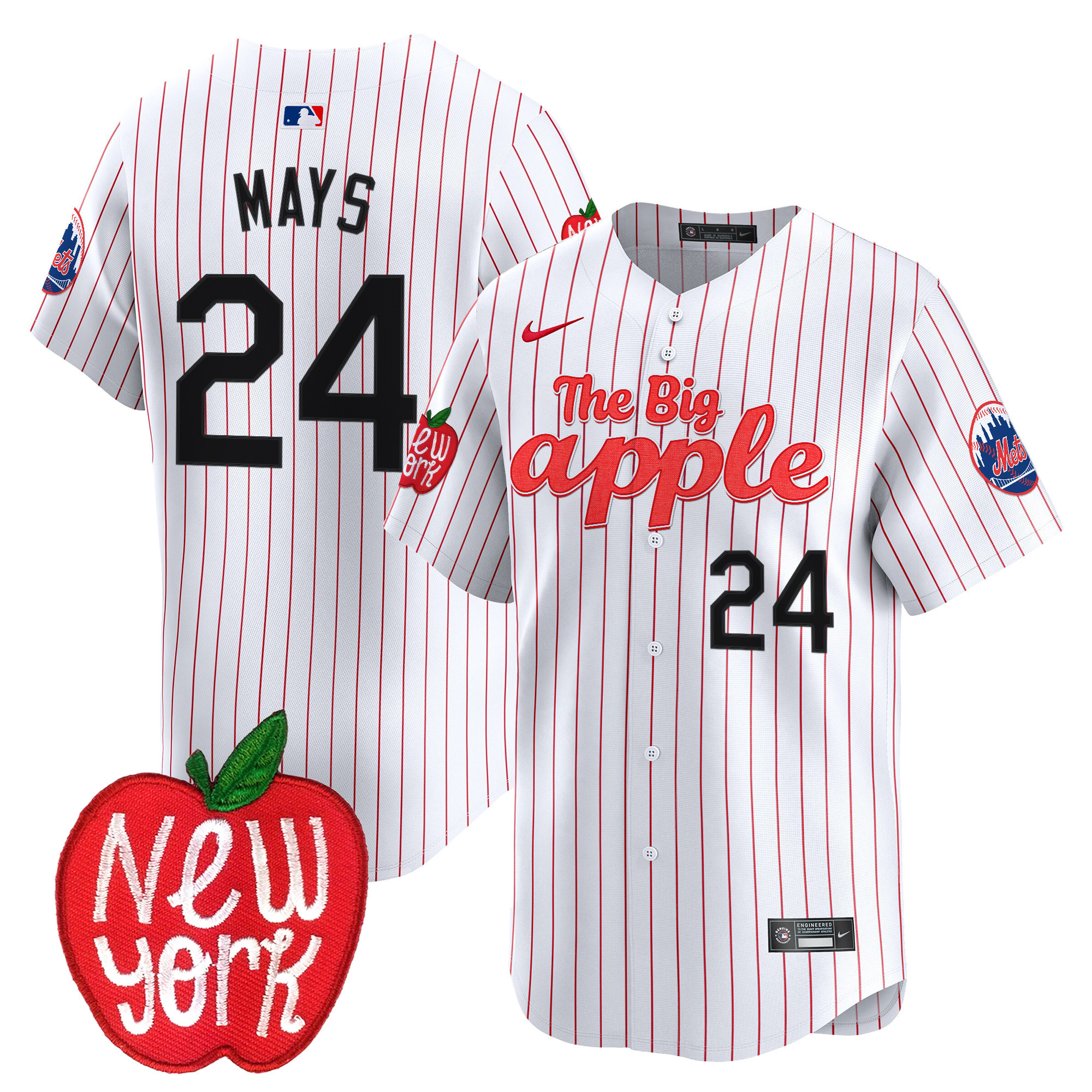 Men's Willie Mays New York Mets The Big Apple Vapor Premier Limited Pinstripe Jersey - All Stitched