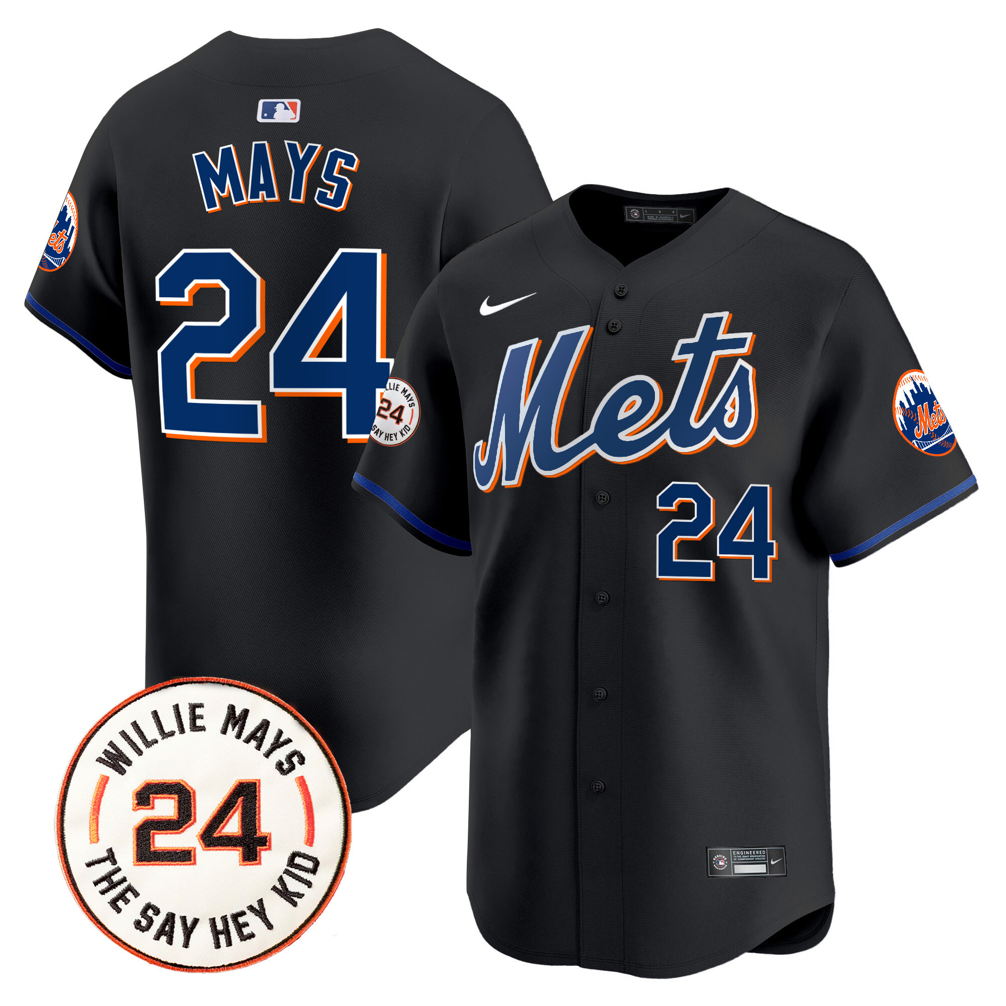 Men's Willie Mays New York Mets Willie Mays Patch Vapor Premier Limited Black Jersey - All Stitched