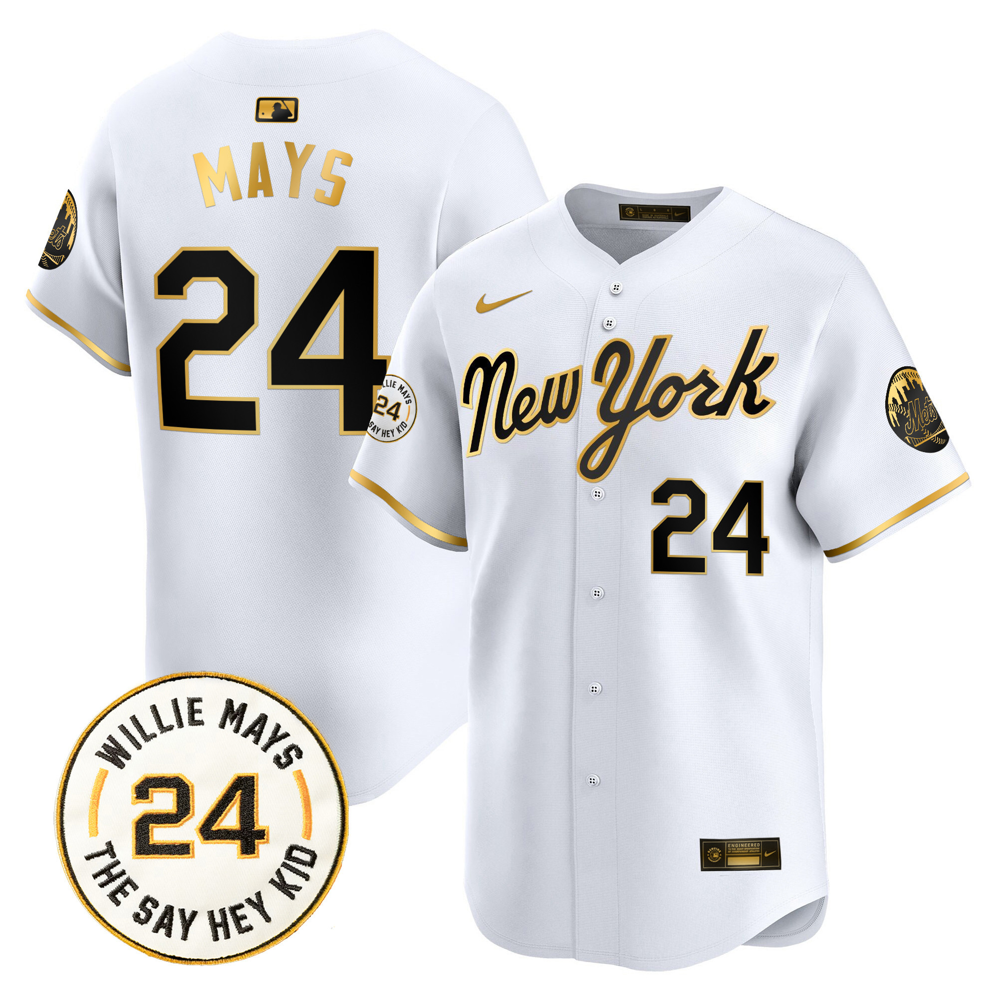 Men's Willie Mays New York Mets Willie Mays Patch Vapor Premier Limited New York Gold Jersey - All Stitched