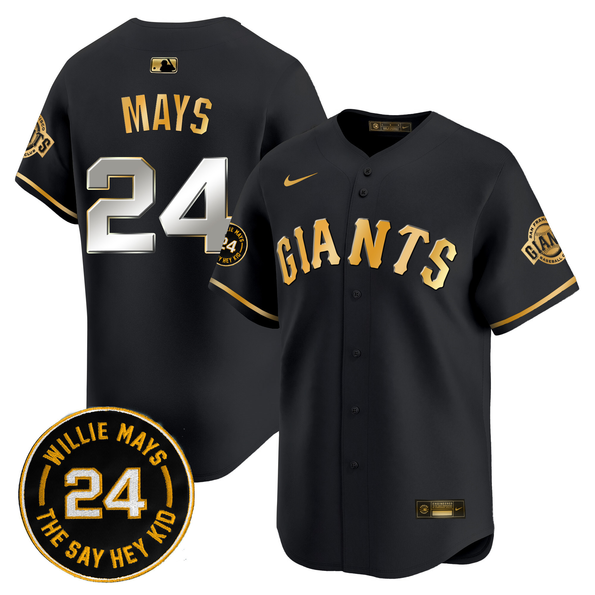 Men's Willie Mays San Francisco Giants 2024 Willie Mays Patch Vapor Premier Limited Black Gold Jersey - All Stitched
