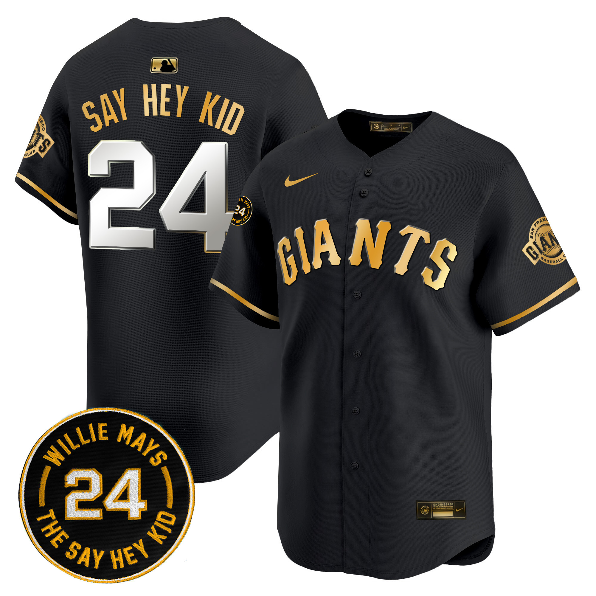 Men's Willie Mays San Francisco Giants 2024 Willie Mays Patch Vapor Premier Limited Black Gold Jersey V6 - All Stitched