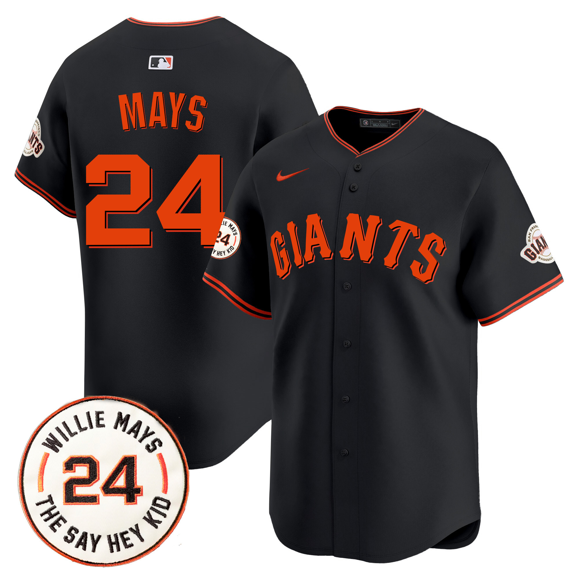 Men's Willie Mays San Francisco Giants 2024 Willie Mays Patch Vapor Premier Limited Black Jersey - All Stitched