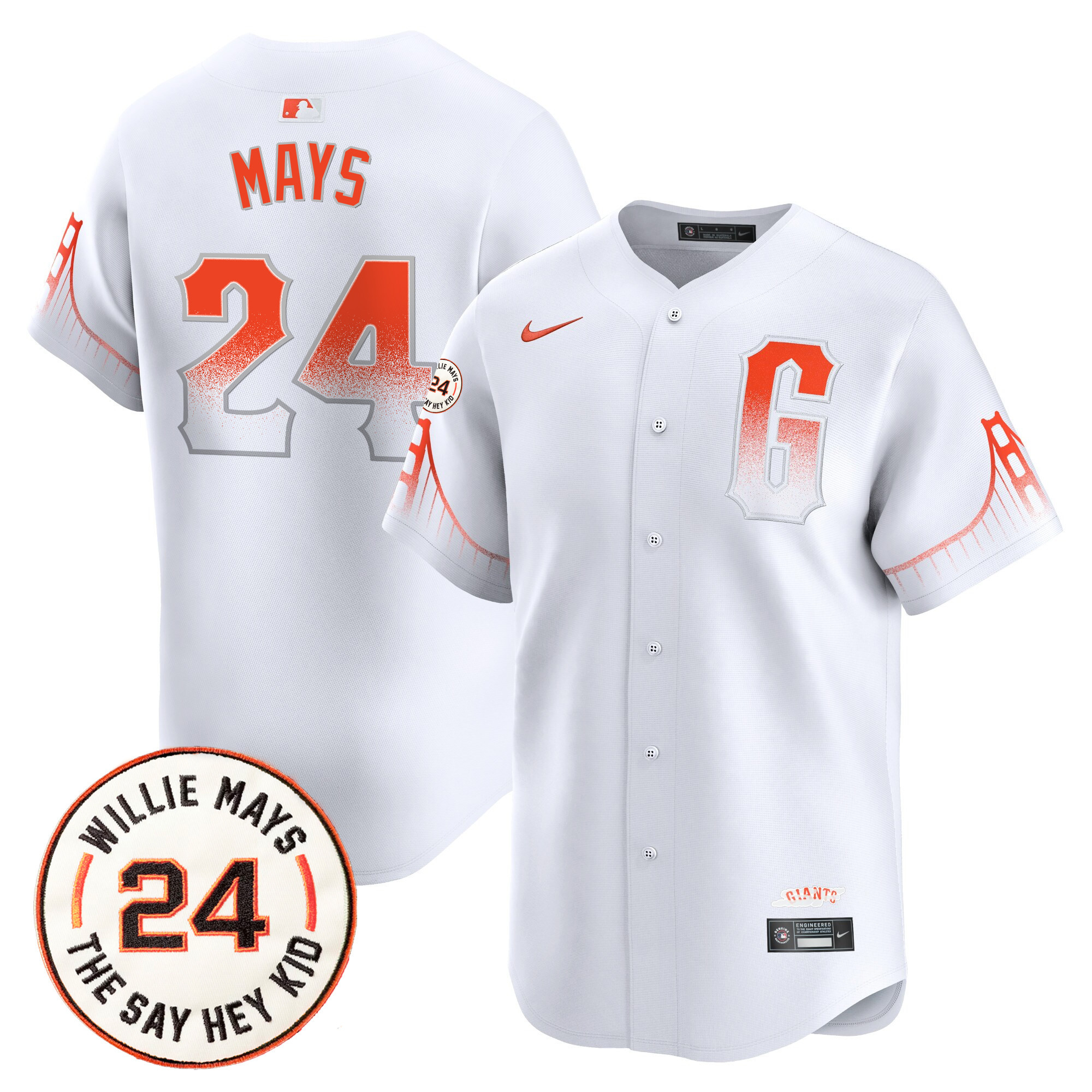 Men's Willie Mays San Francisco Giants 2024 Willie Mays Patch Vapor Premier Limited City Connect Jersey - All Stitched