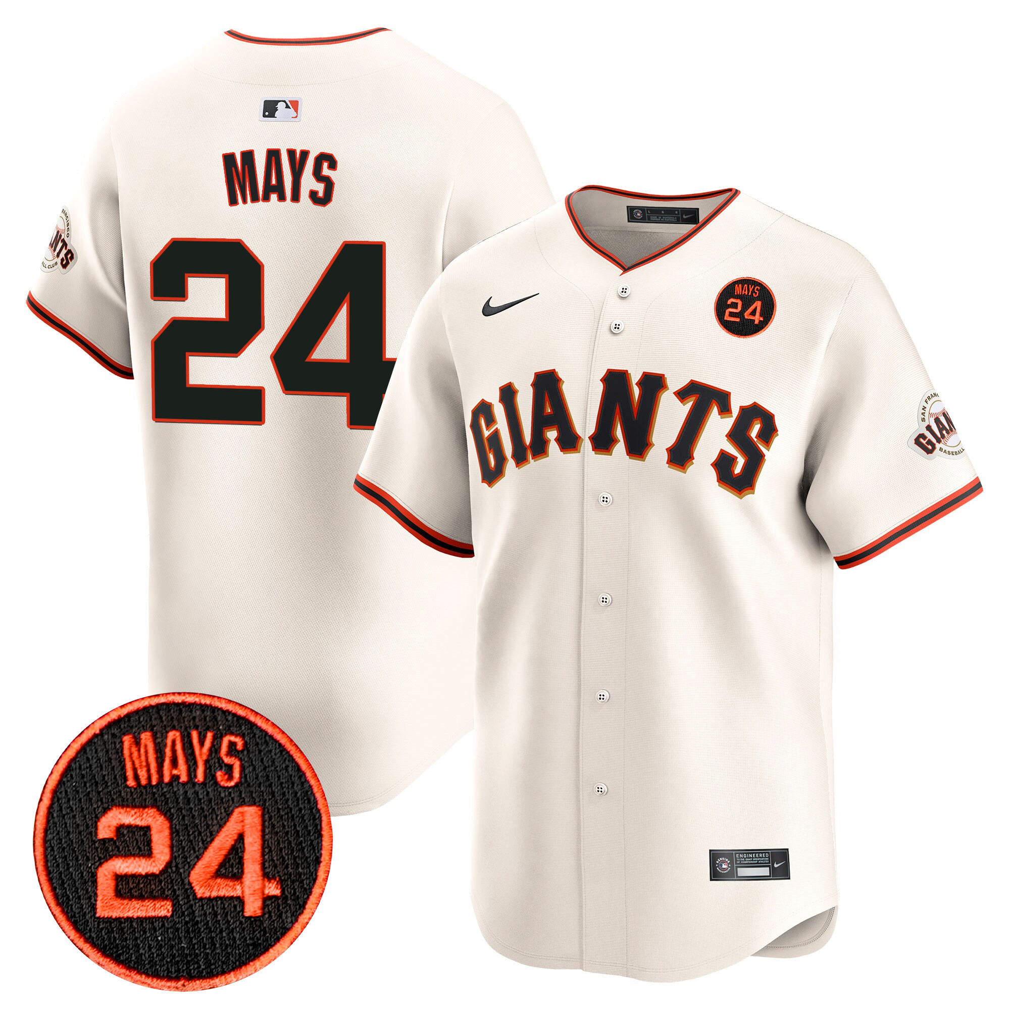 Men's Willie Mays San Francisco Giants 2024 Willie Mays Patch Vapor Premier Limited Cream Jersey V3 - All Stitched
