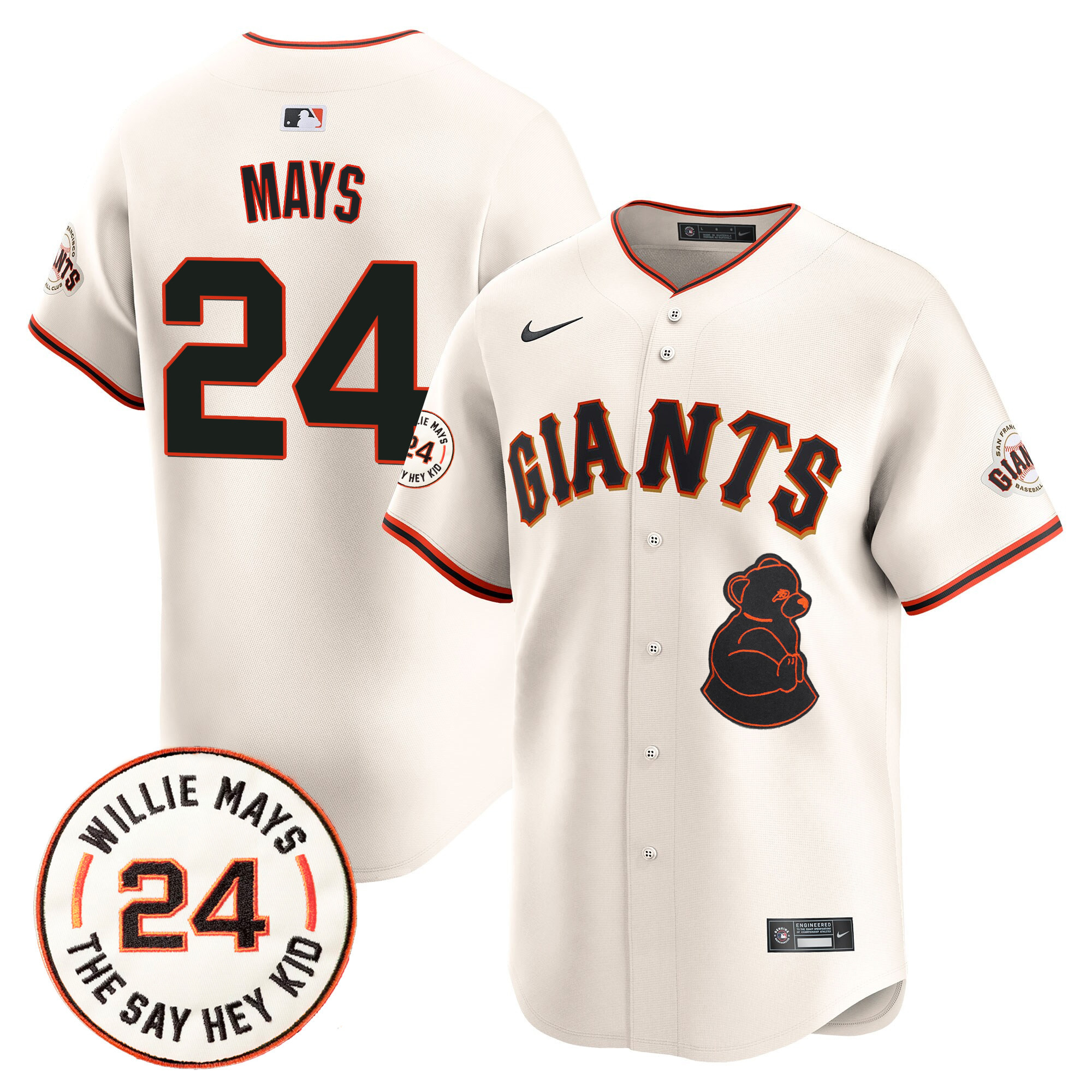 Men's Willie Mays San Francisco Giants 2024 Willie Mays Patch Vapor Premier Limited Cream Jersey V4 - All Stitched