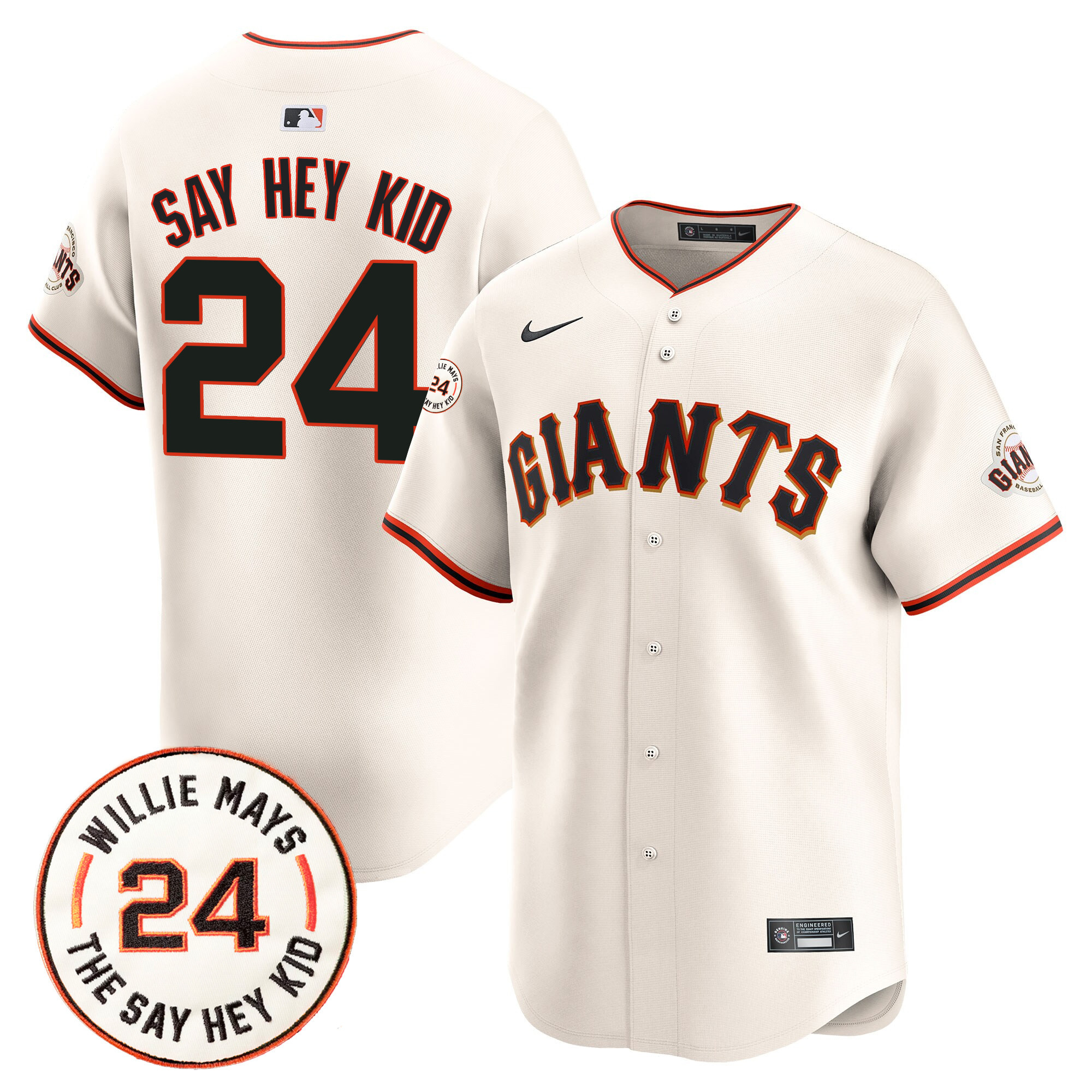 Men's Willie Mays San Francisco Giants 2024 Willie Mays Patch Vapor Premier Limited Cream Jersey V6 - All Stitched